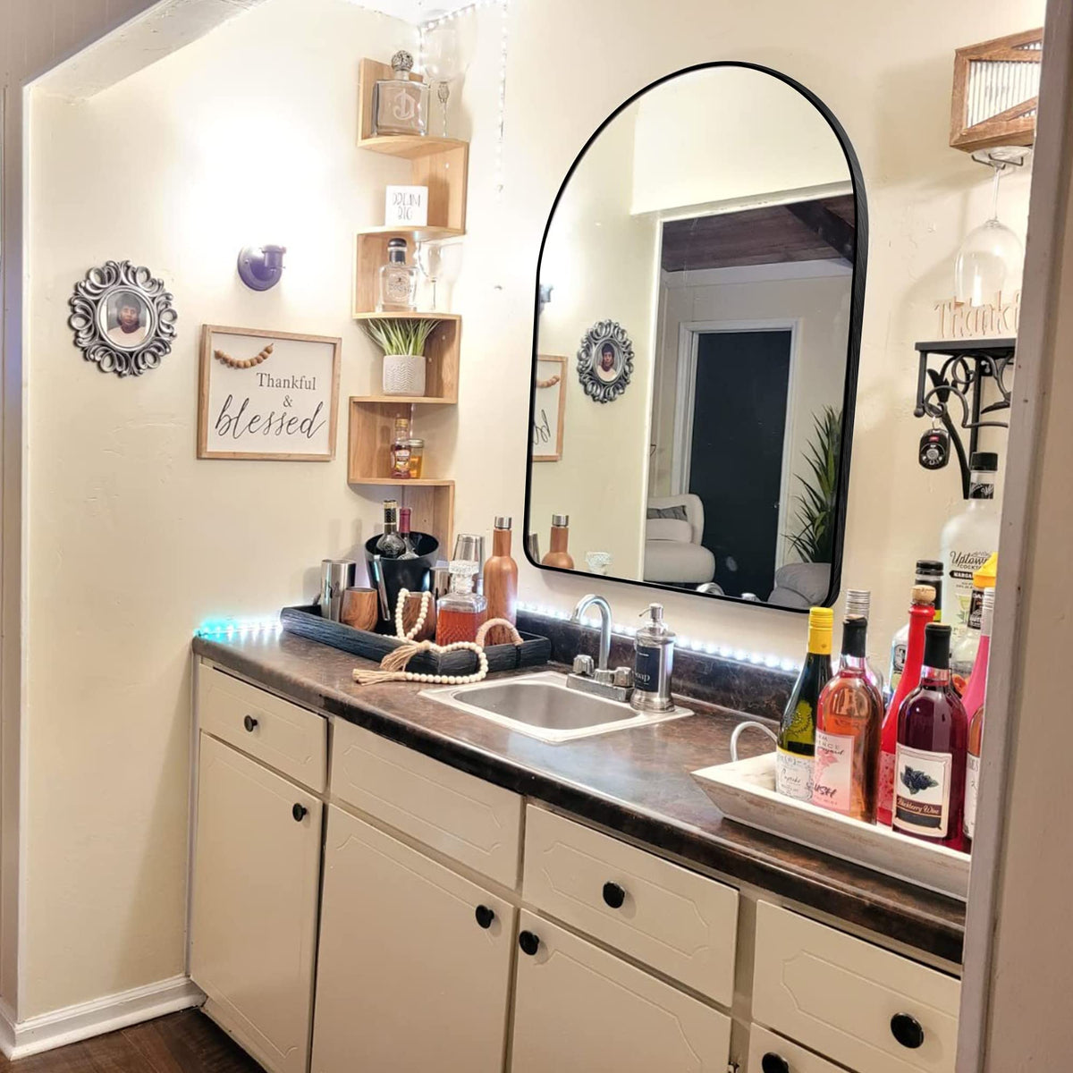 MYlovelylands 24x36 Inch Premium Black Arched Mirror Shatter Resistant No Distortion Luxe Brushed Metal Frame Arch Mirror for Bathroom Vanity Modern Wall Decor