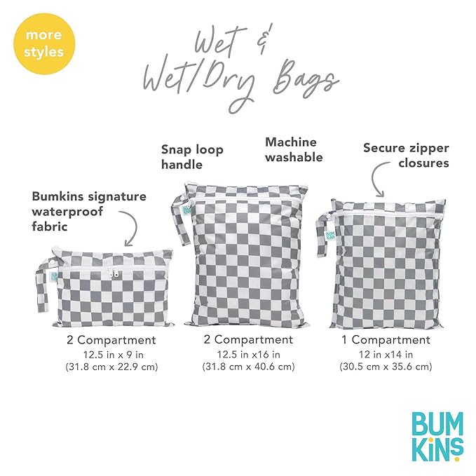 Bumkins Waterproof Wet Dry Bag for Baby, Travel, Swim Suit, Cloth Diapers, Pump Parts, Pool, Beach, Gym Clothes, Toiletry, Hook to Stroller, Daycare, Zipper Reusable Wetdry Packing Pouch, Floral Gray