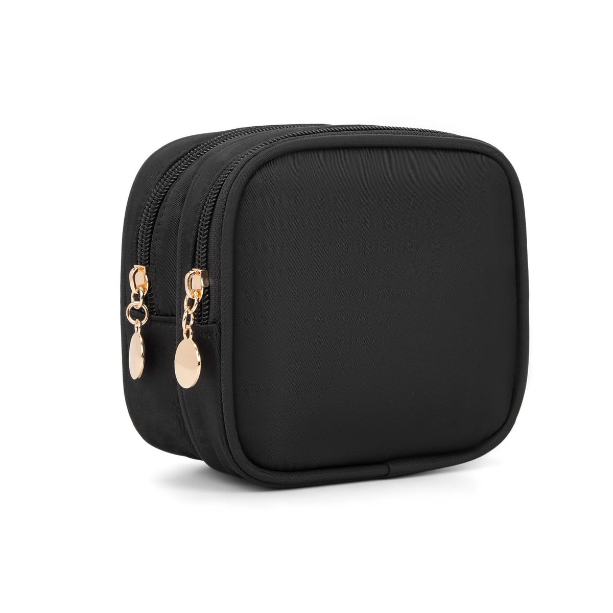 XIAOLER Small Makeup Pouch, Double Zipper Cosmetic Bag, Travel Makeup Bag, Cute Makeup Bag for Purse, Mini Toiletry Bag (Black)