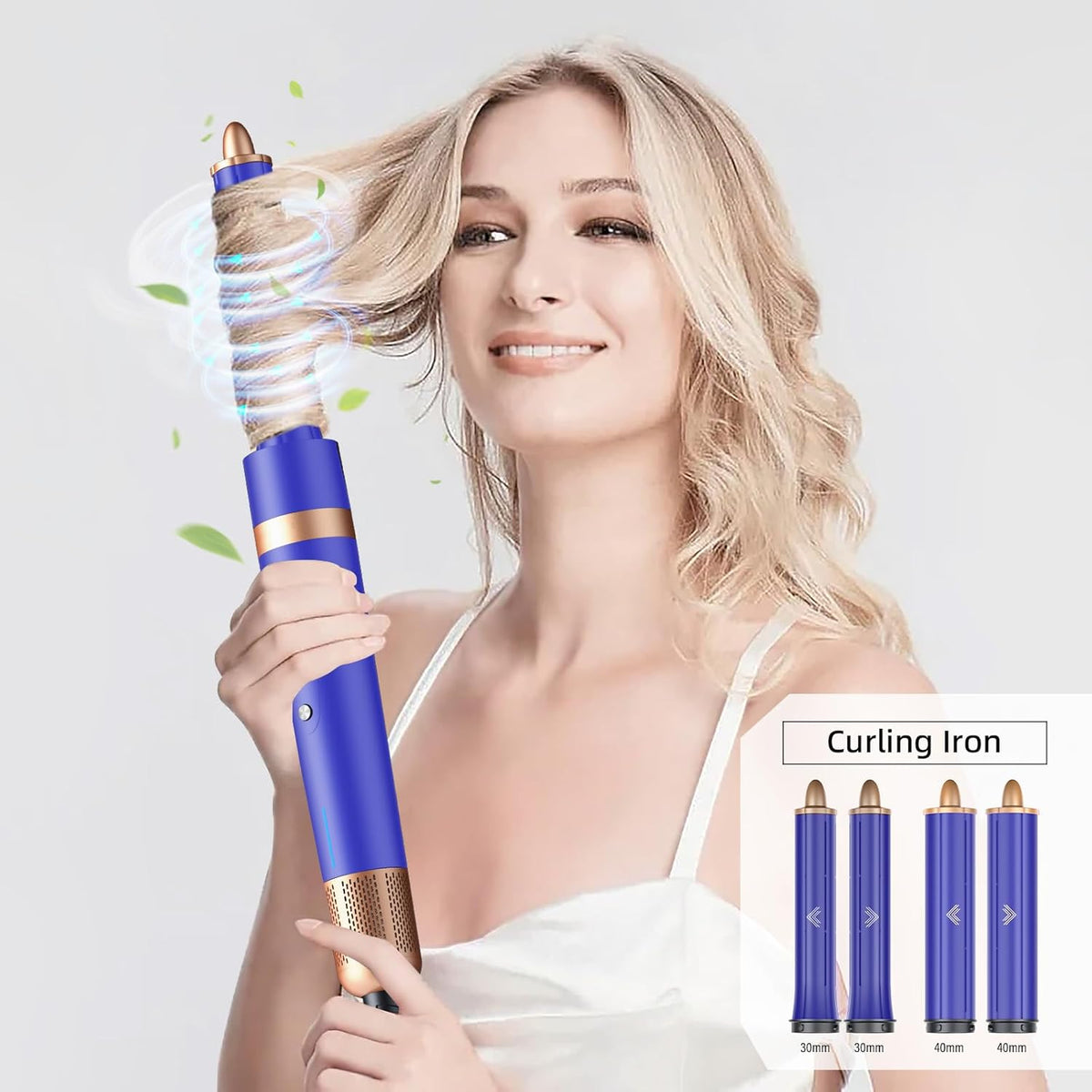 T-GOGO Hair Dryer Brush Professional: 6 in 1 Hot Air Hair Styler & Dryer Set, Powerful Hair Air Curling Iron High-Speed Negative Ionic Blow Dryer, Auto-Wrap, No Heat Damage (Blue)