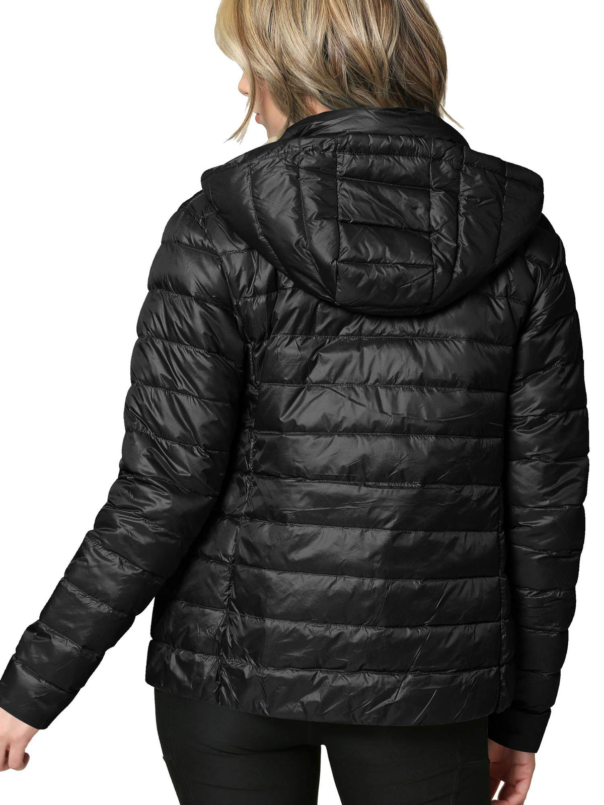 LL WJC2144 Women's Ultra Light Weight Packable Down Jacket with Removable Hoodie L Black