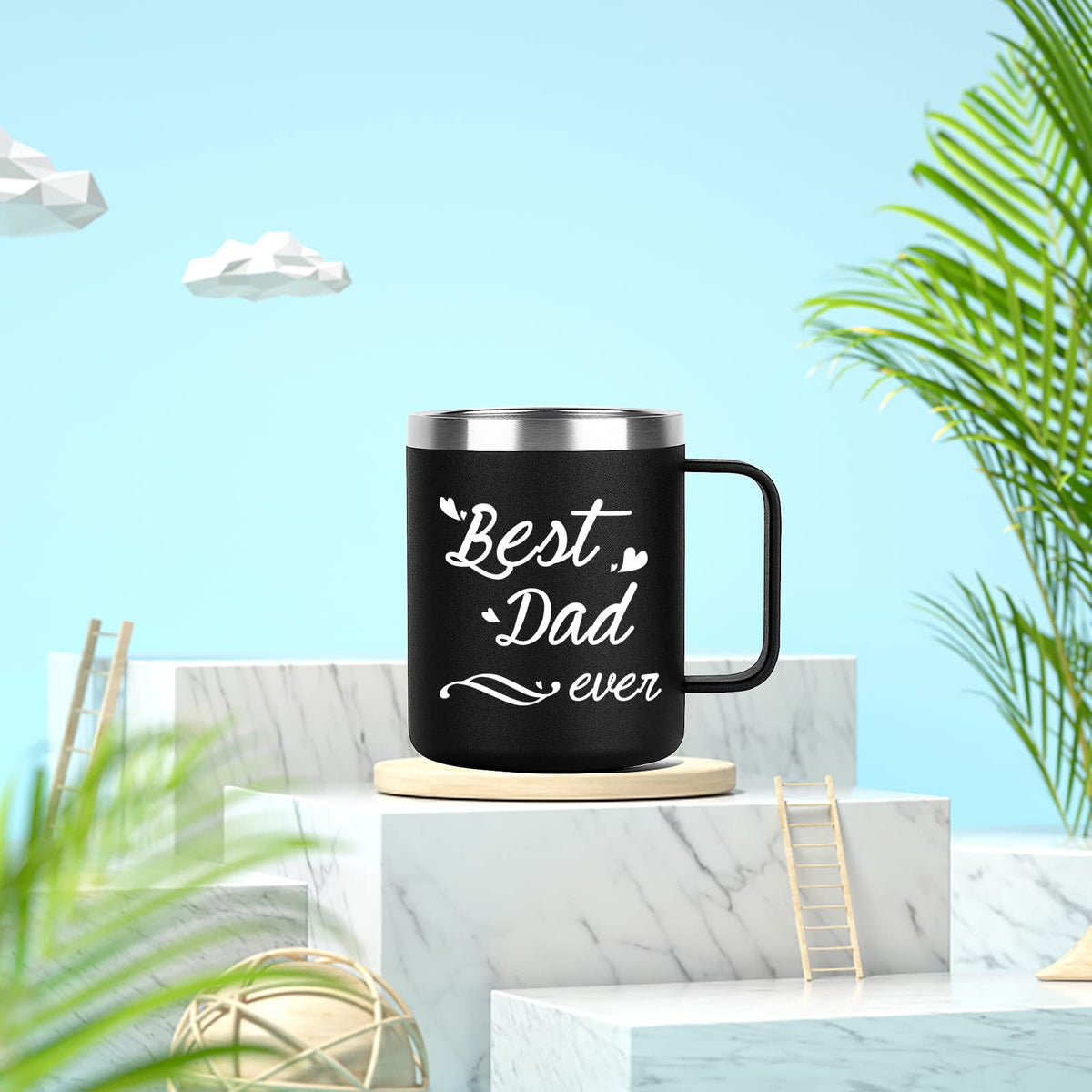 Gifts for Dad, Best Dad Gifts, Best Dad Ever Stainless Steel Insulated Coffee Mug with Handle, Birthday Father's Day Gift for Dad from Daughter Son 12 OZ Black
