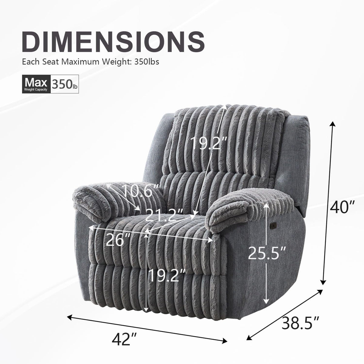 Oversized Power Recliner Chair for Adults, 42" Wide Electric Reclining Chair with USB Port, Faux Fur Overstuffed Single Recliner Chairs for Living Room/Bedroom/Office