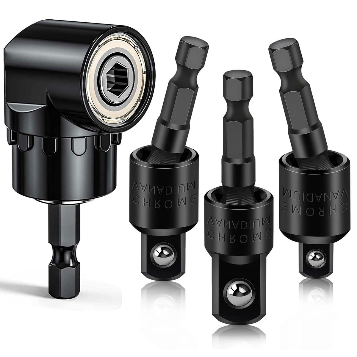Flexible Drill Bit Extension Set with Right Angle Attachment, 360° Rotatable 1/4 3/8 1/2" Impact Grade Socket Adapter Sets for Cordless Drill & Screwdriver, Power Drill & Driver
