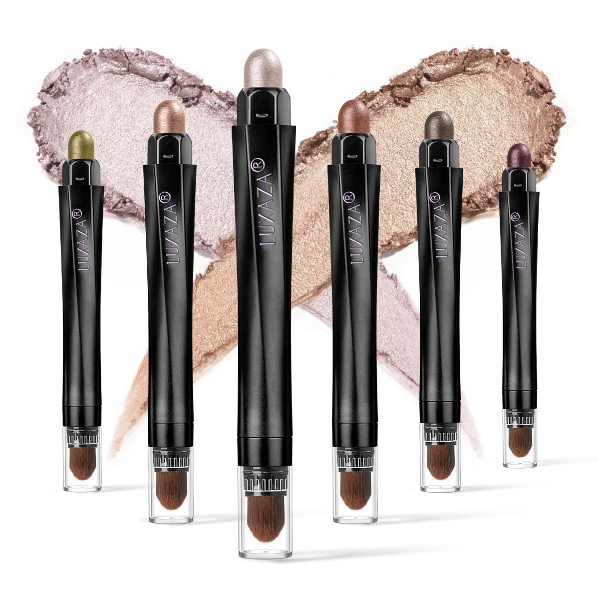 LUXAZA 6PCS Cream Eyeshadow Stick Makeup Sets, Metallic And Matte Shimmer Eye Shadow Eye Brightener Stick Pencil Crayon, B04-Champagne Pink