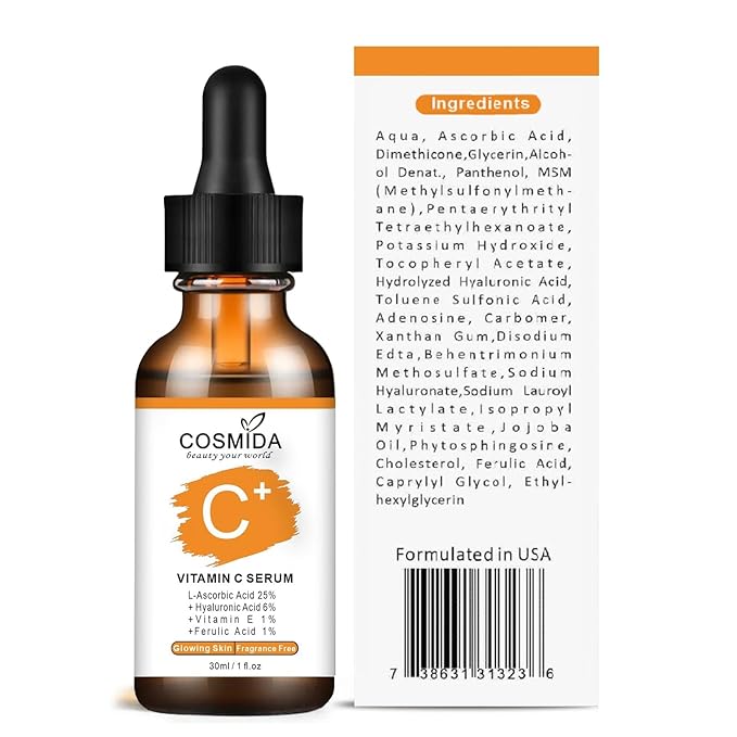 Vitamin C Serum for face with Hyaluronic Acid, Collagen Anti Aging Serum for Glow,Dark Spots,Acne,Wrinkle & Fine Lines,Korean Skincare Brightening Serum with Ferulic Acid Fragrance free 1fl.oz