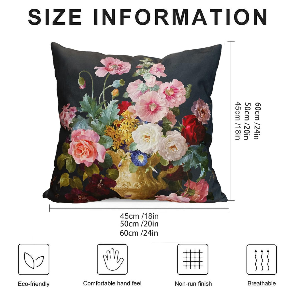 whooplaArt Elegant Decorative Velvet Floral Pillow Cover Double Sides Flower Pillowcases 18"x18" (LC-786)
