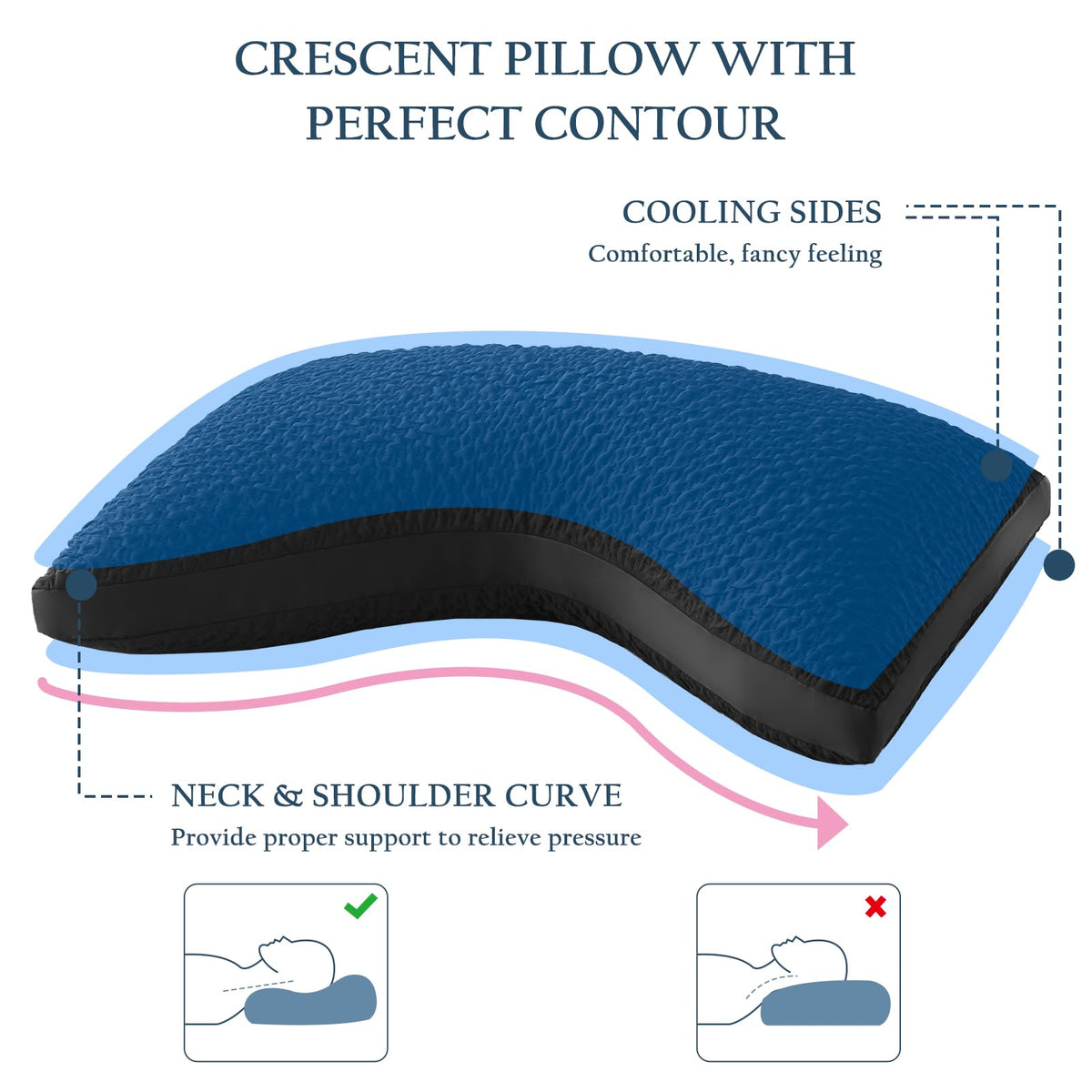 Luxe Linen Side Sleeper Pillows for Adults, Adjustable Shredded Memory Foam Bed Pillows for Neck and Shoulder Pain, Standard Black Cooling Curved Pillows with Washable Cover & Extra Foam Bag