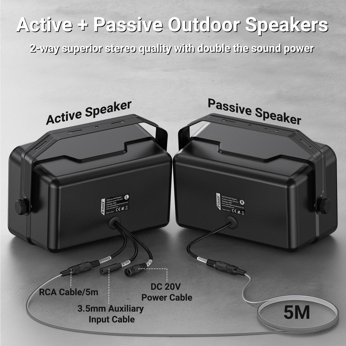 Inwa Outdoor Bluetooth Speakers, 400W Active Passive Wall Mount Speaker, Waterproof Wireless Indoor/Outdoor Stereo Sound Set W/Aux in, Sound System for Patio/Porch/Gazebo/Garage(Pair, Ivory Black)