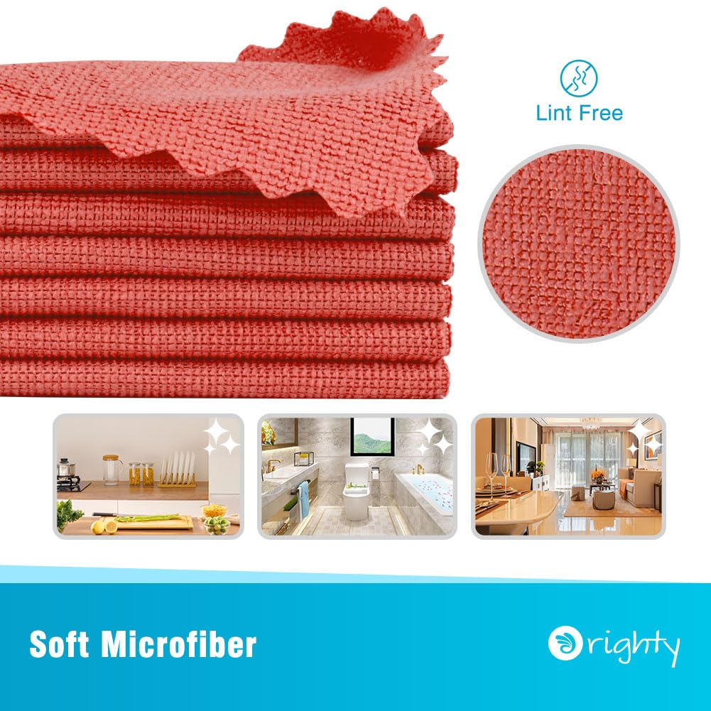 Orighty Cleaning Cloths Bulk, 200 Pack Shop Rags Reusable, Multi-Purpose Shop Towels for Cars, Microfiber Cleaning Rags for Automotive, Mechanic, Kitchen, Lint Free Towels 11.5’’ x 11.5’’, Red