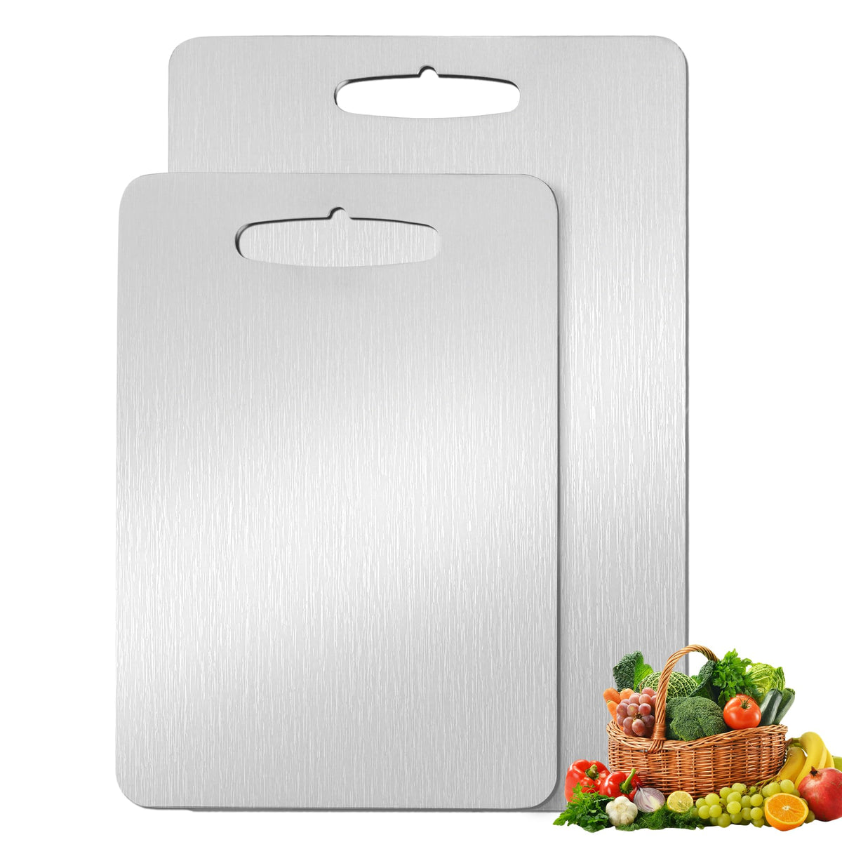 2 Pack, 100% Pure Titanium Cutting Board - Non-Slip Kitchen Chopping Board, Dishwasher Safe, Scratch Resistant, Easy to Clean, Durable & Hygienic for Meat, Vegetables, and Fruits(M+L)