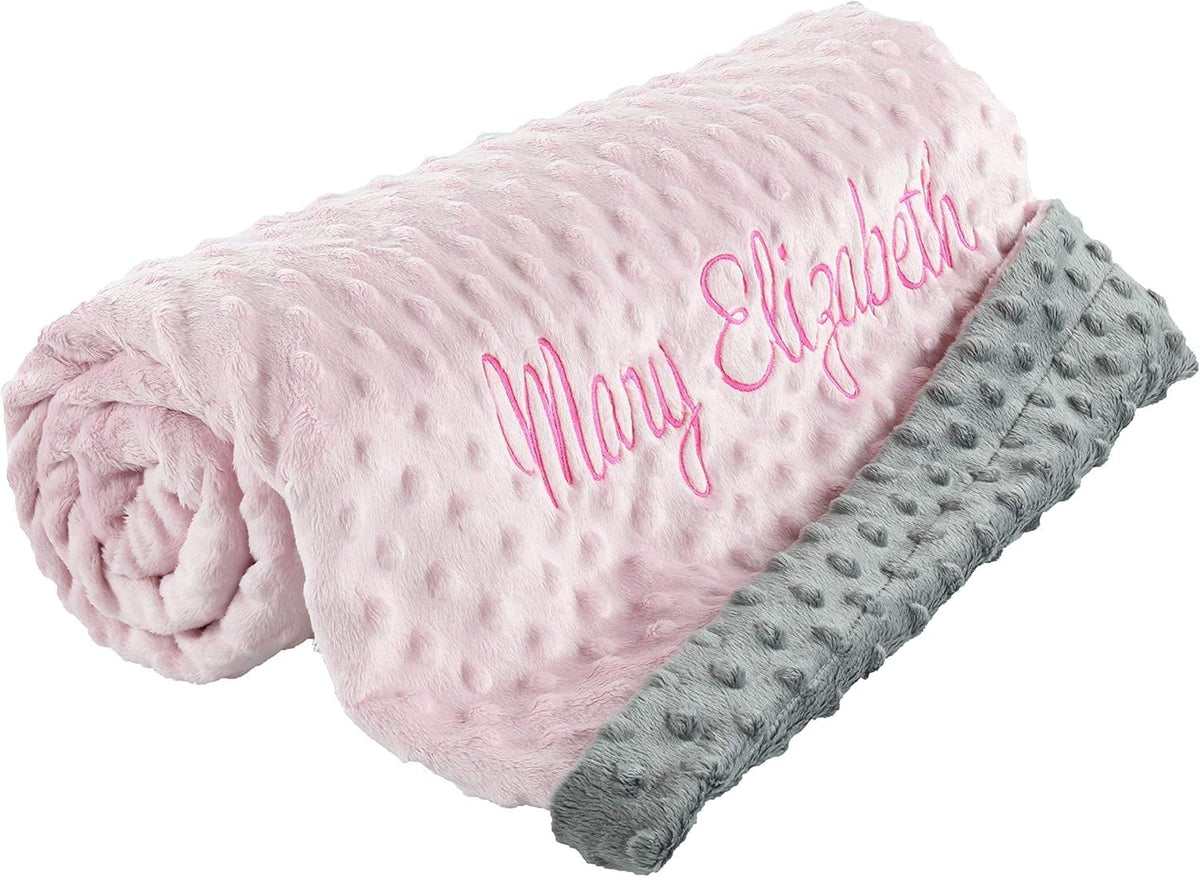berry bebe Personalized Baby Blanket for Girls, Ships from USA Custom Baby Blankets, Personalized Gifts with Name, Plush and Cozy Pink Minky Dot, Gifts for Newborn, Newborn Essentials