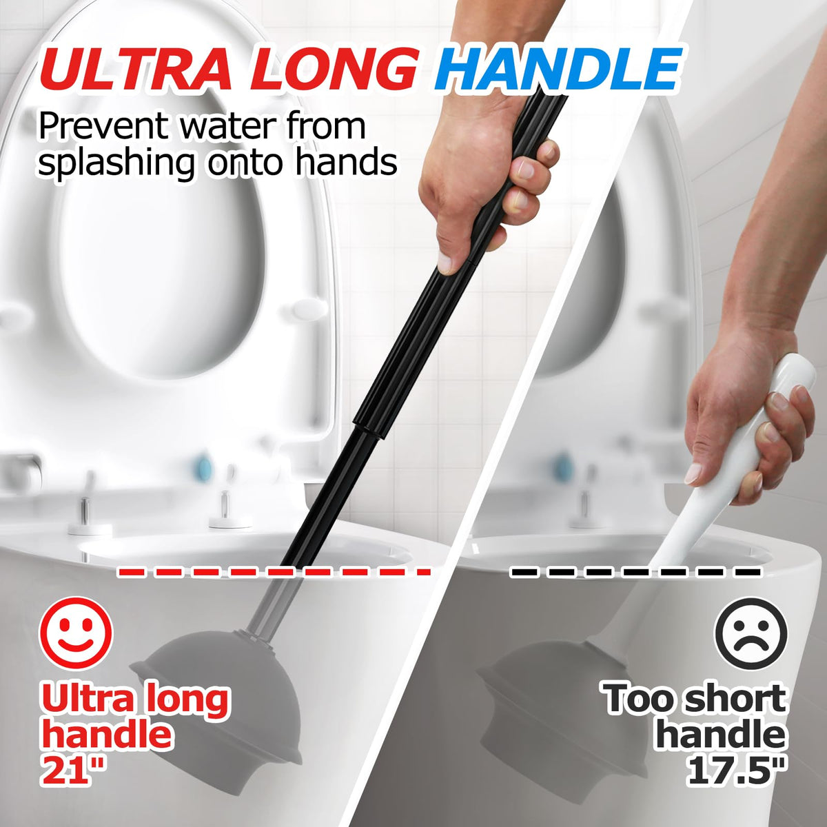 FORASTO 2 in 1 Toilet Plunger and Brush Set,Extended Handle Plunger,Toilet Bowl Brush Plunger Set,Bathroom Cleaning Tools ,Toilet Brush Plunger Combo,Cleaning Brush,Bathroom Cleaning Supplies