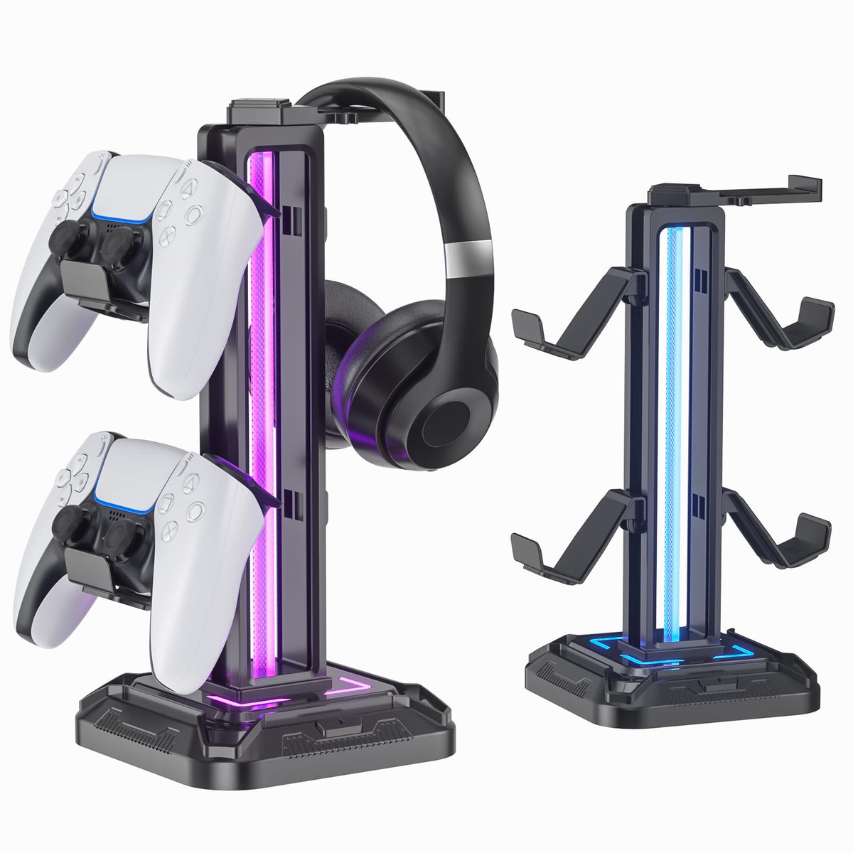 KDD RGB Headset Stand with 9 Light Modes - Controller Holder for Desk - Rotatable Headphone Stand & Detachable Controller Hook for PC Earphone Accessories(White)