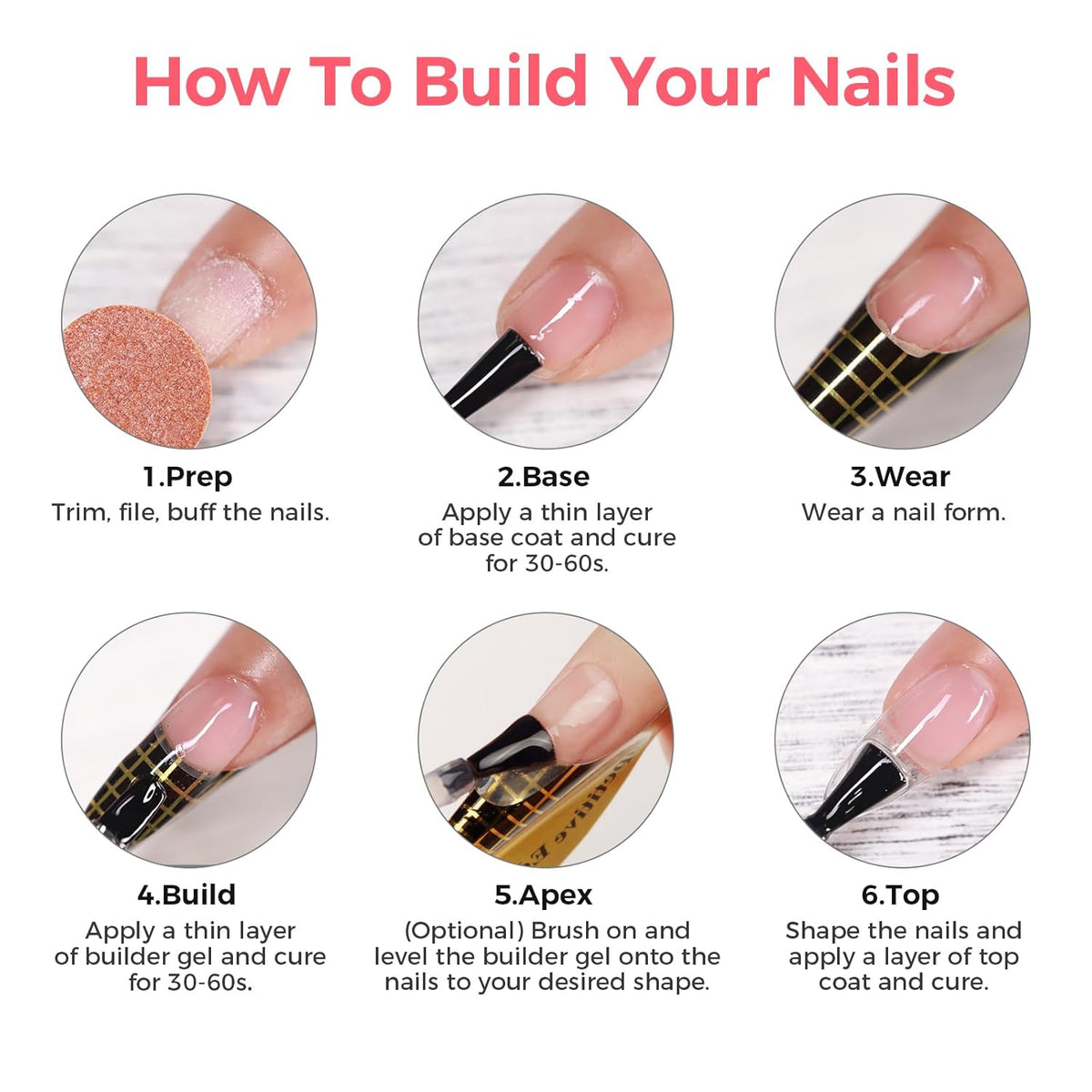 Builder Gel for Nails, 60g Pink Hard Gel for Nail Extension with 10 Nail Forms, Strengthener & Thickening, UV LED Lamp Cured Sculpture, Repair Broken Nails, Salon DIY Manicure Kit
