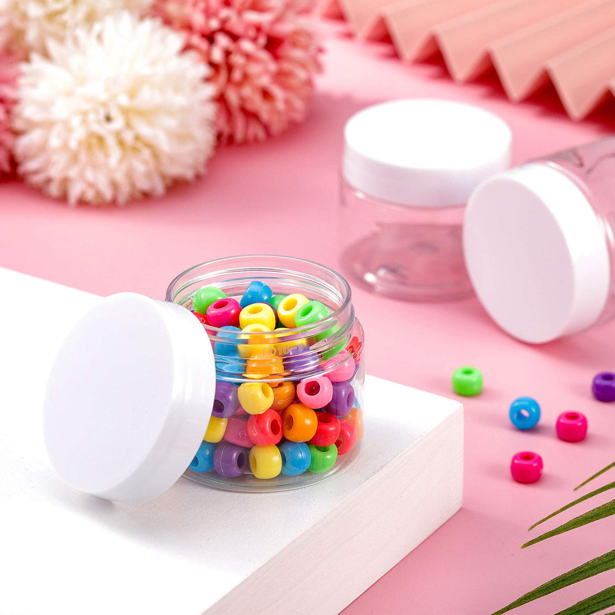 Patelai 4 Pieces Round Wide-mouth Leak Proof Plastic Container Jars with Lids for Travel Storage Makeup Beauty Products Face Creams Oils Salves Ointments DIY Making(2 Ounce,White)