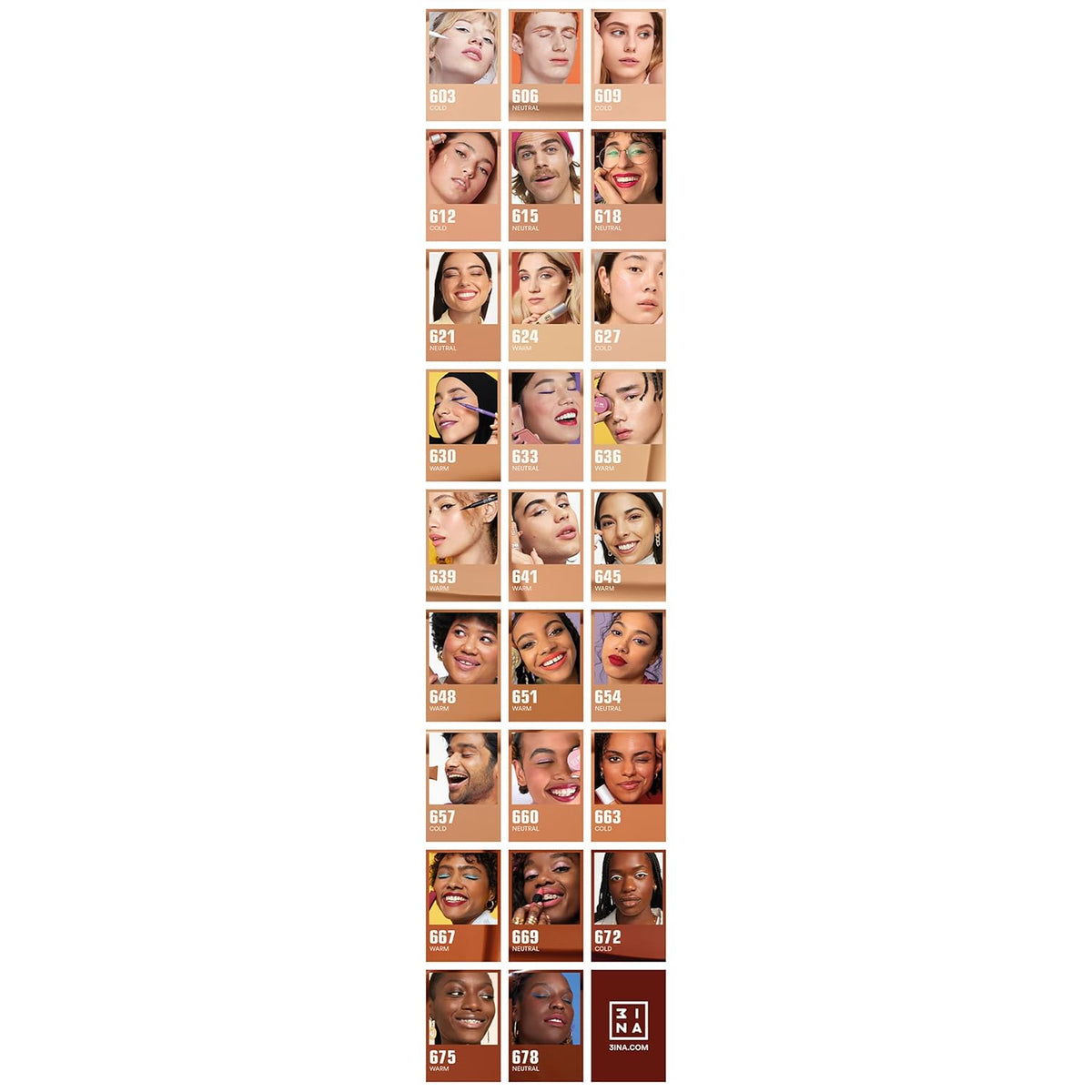 3INA The 24H Foundation 657-24H Long-Wearing Formula - Medium To High Buildable Coverage - Smooth Matte Finish - Expanded Shade Selection - Waterproof, Cruelty Free, Vegan Makeup - 1.01 Oz