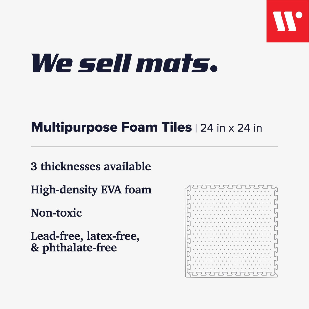 We Sell Mats Foam Interlocking Square Floor Tiles with Borders, (Each 2 x 2 Feet), 16 SQFT (4 Tiles + Borders) - Black, 16 square feet (4 tiles) (M24-10M)