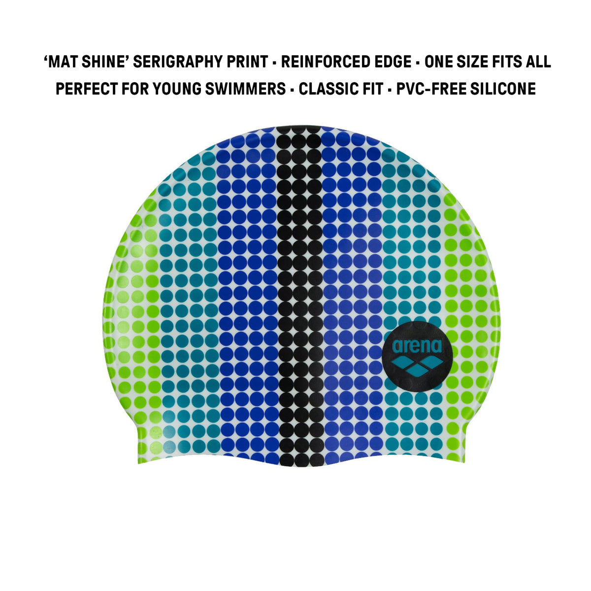 Arena Junior Silicone Unisex Print Swim Cap for Boys and Girls Comfortable Durable Kids’ Pool Bathing Cap, One Size, Circle Stripe