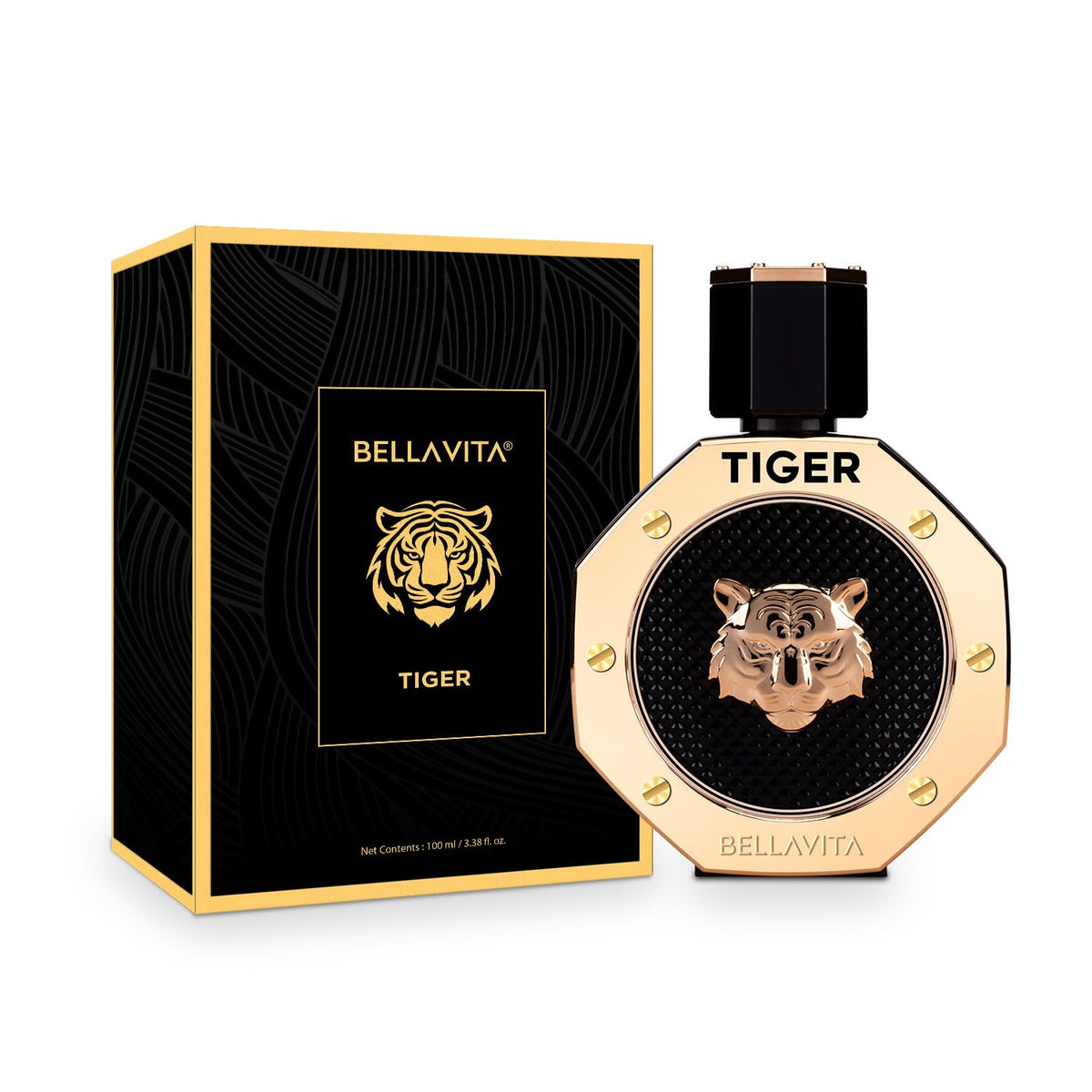 BellaVita Luxury TIGER Perfume for Men (3.38 Fl.oz) | Amber OUD, Patchouli, Bergamot, Lavender & Agarwood | Premium Lasting Men's Fragrances | Eau de Parfum gift for Men | Woody & Smooth Mens Purfume