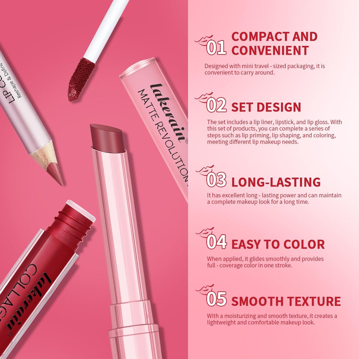 3PCS Lip Liner and Lipstick Combo Set - Matte Lip Liner Pencil, Velvet Matte Lipstick & Hydrating Collagen Lip Gloss - Long-Lasting, Smudge-Proof, High Pigment Nude Brown Lip Makeup Kit (Set 2, 3)