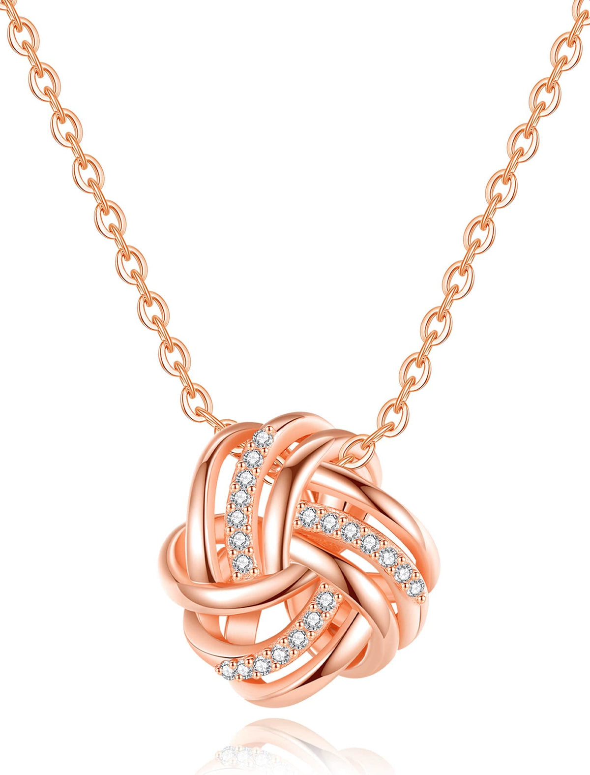 INFUSEU Love Knot Necklace for Daughter Mom Wife Grandmother Girlfriend Granddaughter Rose Gold Jewelry Soulmate Valentine Promise Bridesmaid Gifts Cute Sterling Silver Forever Eternal