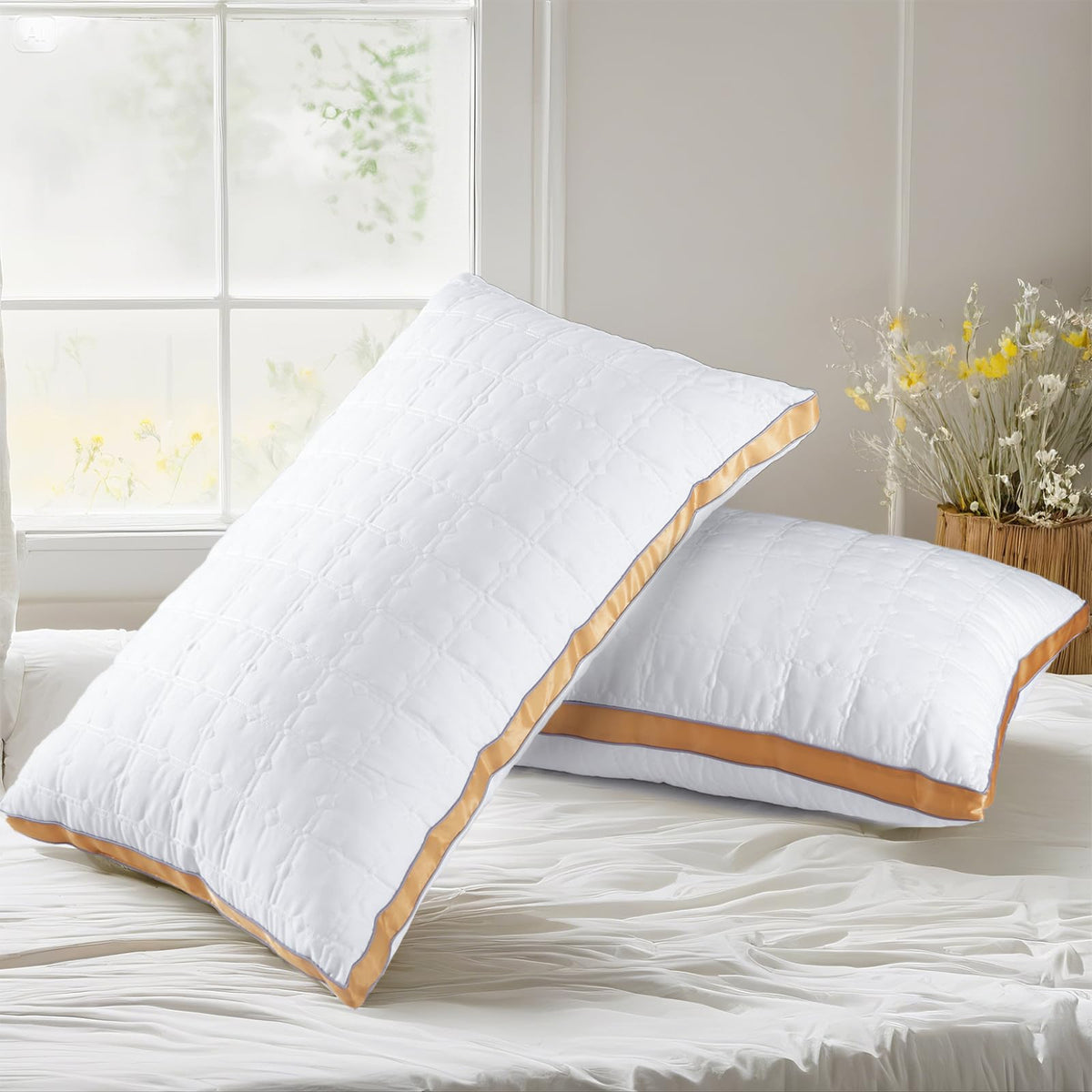 Cooling Queen Size Pillows Set of 2, Hotel Quality Gusseted Bed Pillows for Side, Back, Stomach Sleepers, Ultra Soft Down Alternative Fill, Breathable Supportive Queen Pillow, Machine Washable