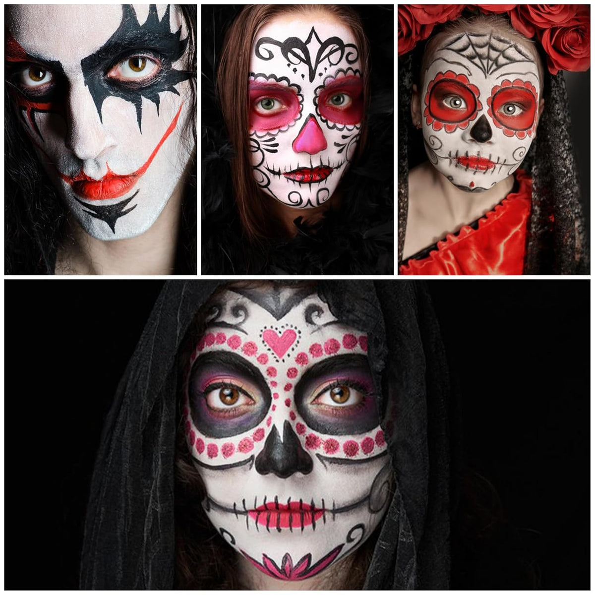 Clown Makeup Kit Black White Red Face Body Paint Palette Halloween Makeup Kit for Sfx Joker Zombie Cosplay Vampire Makeup