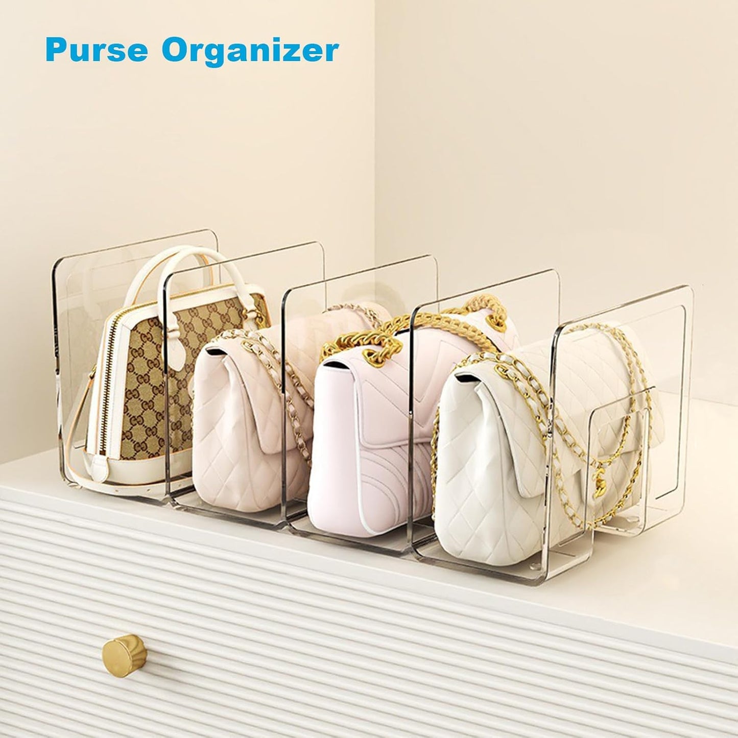 Marte Vanci Clear Acrylic File Sorter, Sturdy Desk File Organizer Shelf Book Holder Purse Handbag Clutch Divider File Folder Rack for Letter Cookbooks Home Office Kitchen Supplies 4 Sections (4 Pcs)
