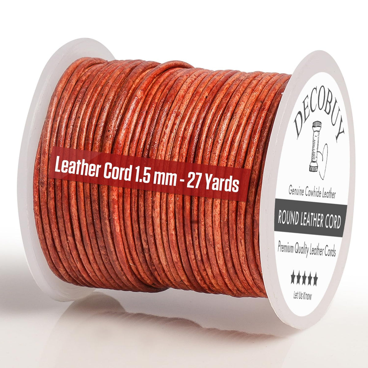 Leather Cord for Jewelry Making, Round Cording 1.5 mm Rope, 27 Yards Used for Crafts, Necklace String, Braiding - Distressed Red Brown