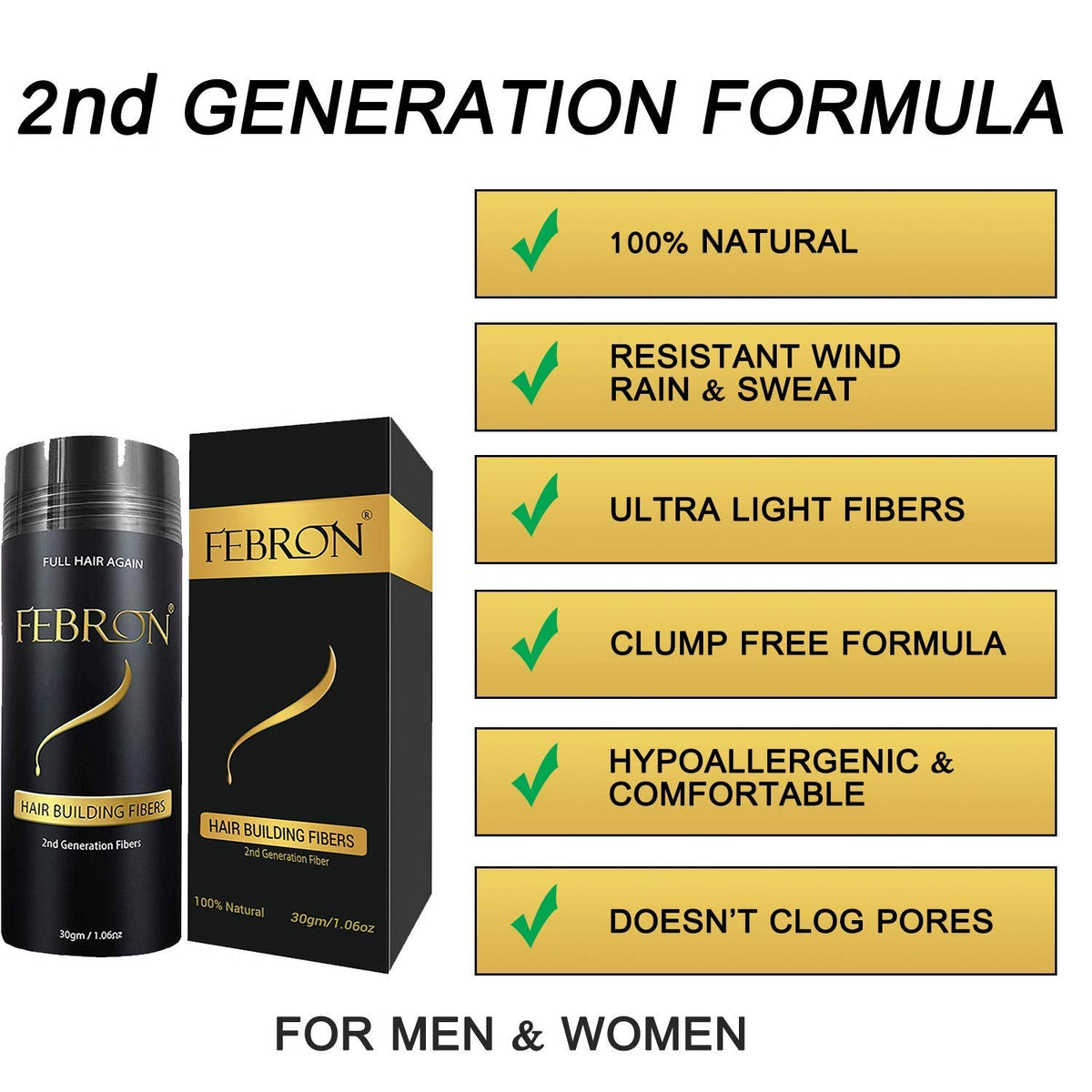 FEBRON Hair Fibers For Thinning Hair For Women & Men Hair Loss Concealer Hair Powder Volumizing Based 100% Undetectable & Natural - Bald Spots Filler (30 Gram, Dark Gray)