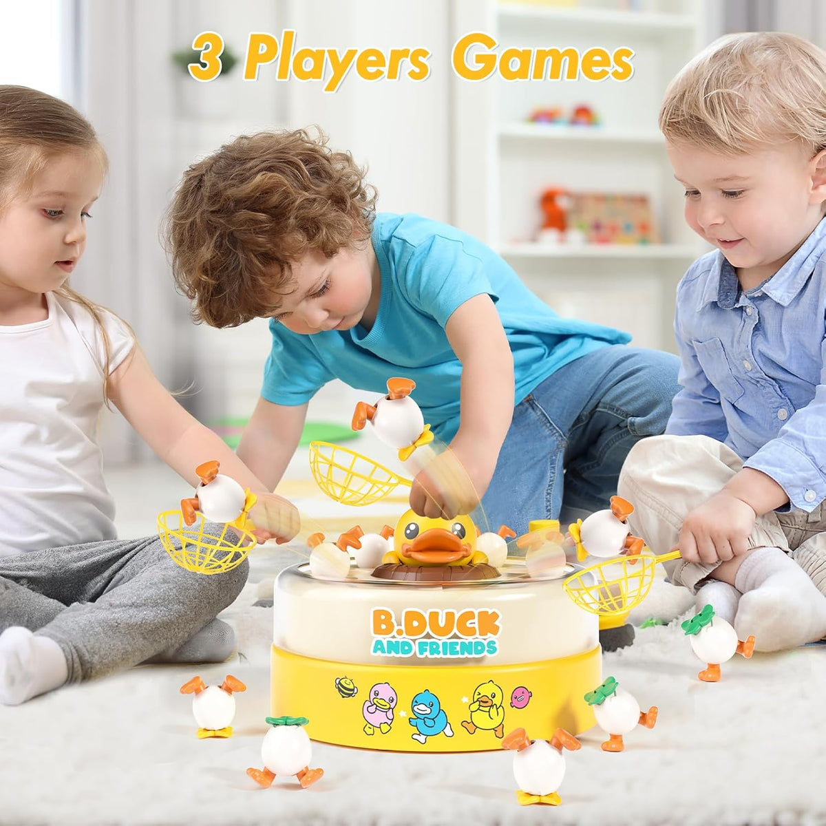 B.Duck Catch and Bounce Games Toys for Kids 3-5, B.Duck Board Games with 3 Nets for Kids 4-6, Birthday Gifts for Toddler Boys Girls 3 4 5 6 Years Old