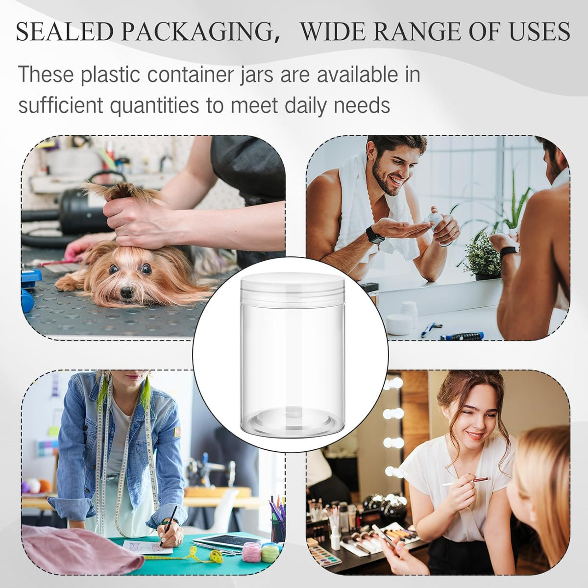 SATINIOR 100 Pcs Plastic Jars with Lids Small Containers Lids Wide Mouth Small Plastic Containers for Lotion Cream Rhinestones Body Butters Travel Storage(10 oz, Clear)
