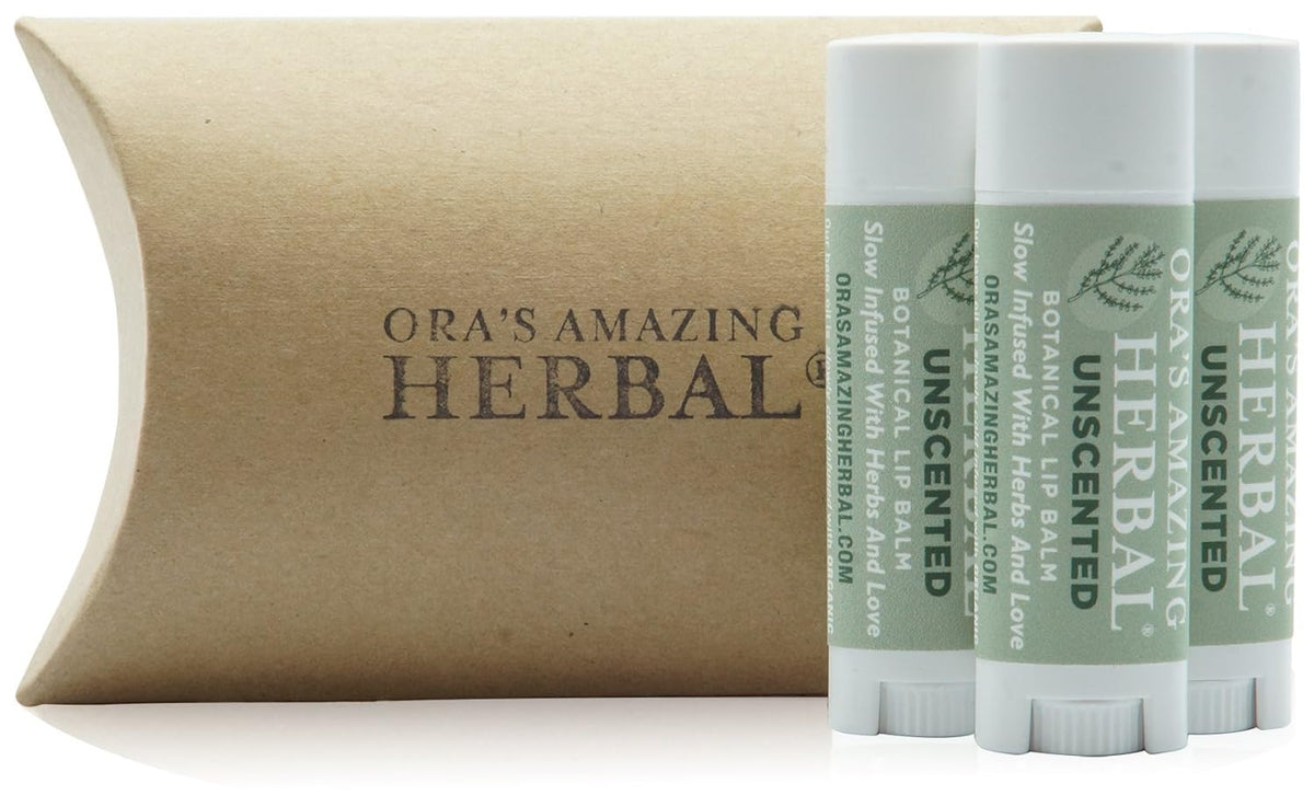 Unscented Lip Balm, Herbal Healing Lip Balm, Balm for Perioral Dermatitis, Very Dry Lips, Natural Fragrance Free Beeswax (Unscented Pack of 3)