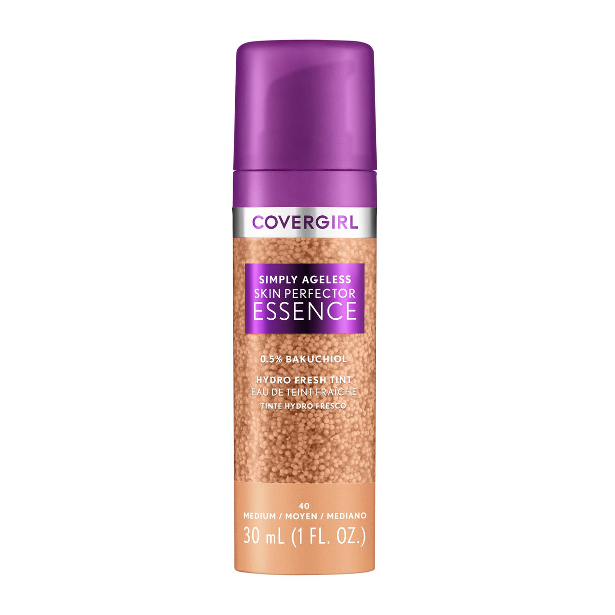 Covergirl Simply Ageless Skin Perfector Essence Foundation, 40 Medium, Tinted Skincare Makeup Hybrid, Sheer Tint, Radiant Finish,Glowy Finish, Vegan Formula, 1.0oz