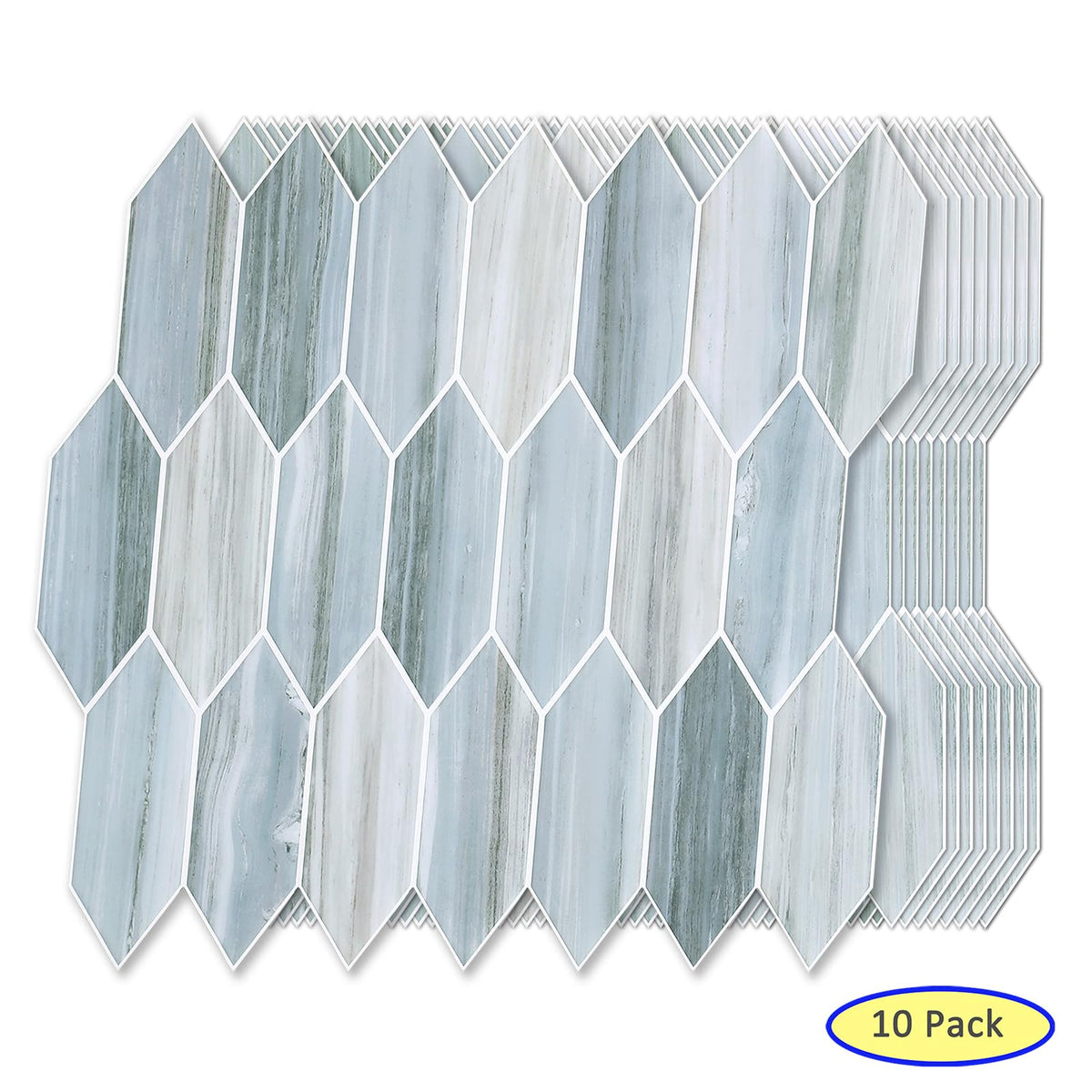 Tilingview 10PCS Peel and Stick Backsplash for Kitchen, Self-Adhesive Vinyl Gel Tile, Wall Tile for Home Decoration (Blue Gray Long Hexagon)