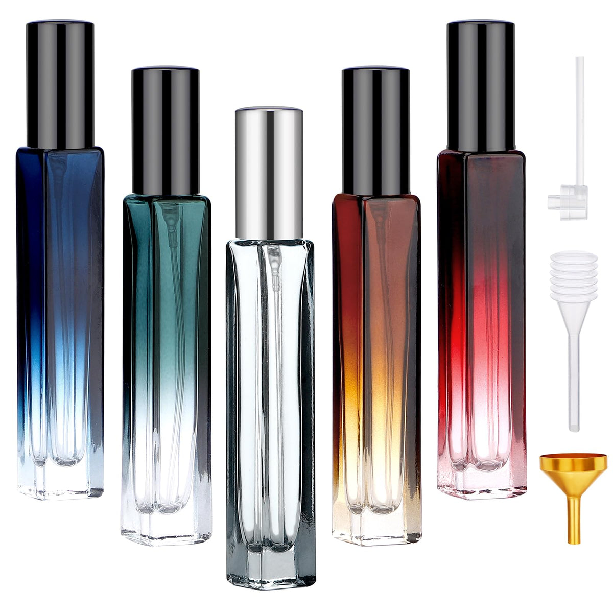 Segbeauty Glass Perfume Bottle Set, 5 Pack of 10ML Portable Perfume Travel Refillable, Empty Atomizer Sprayer for Perfume Cologne Dispenser, Travel Sample Bottles Perfume Making Kit with Refill Tool