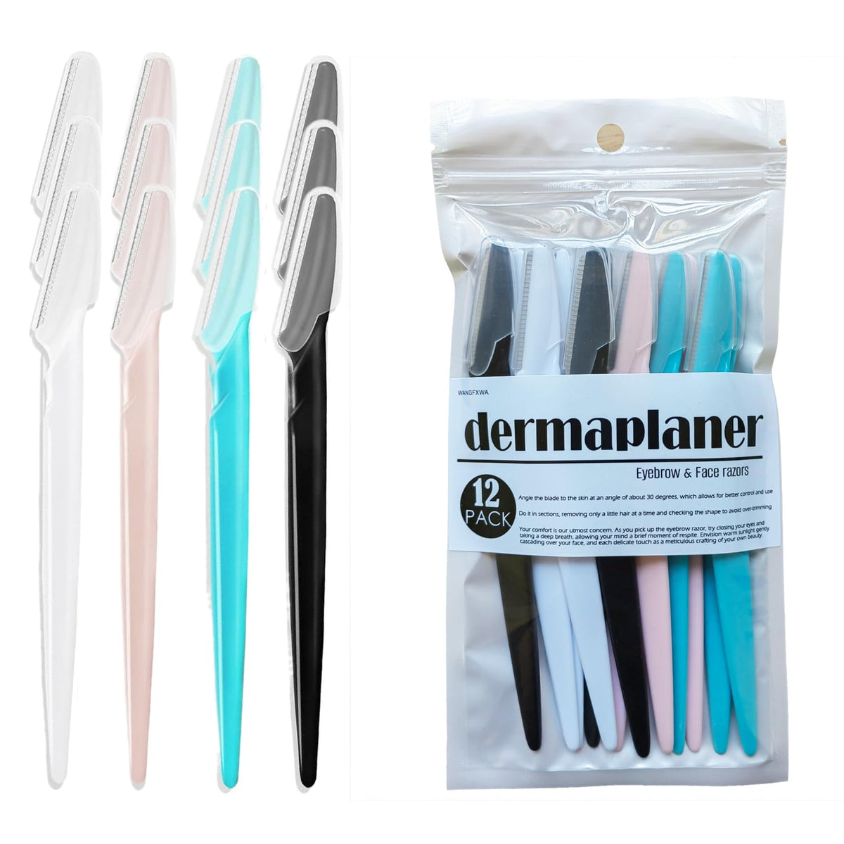 WANGFXWA Dermaplane Razor For Women Men Eyebrow Razors Dermaplaning Tool For Face Shaver Home Hair Beauty blade Trimmer Microblades Peach Fuzz Remover micro dermabrasion facial tool 12pcs