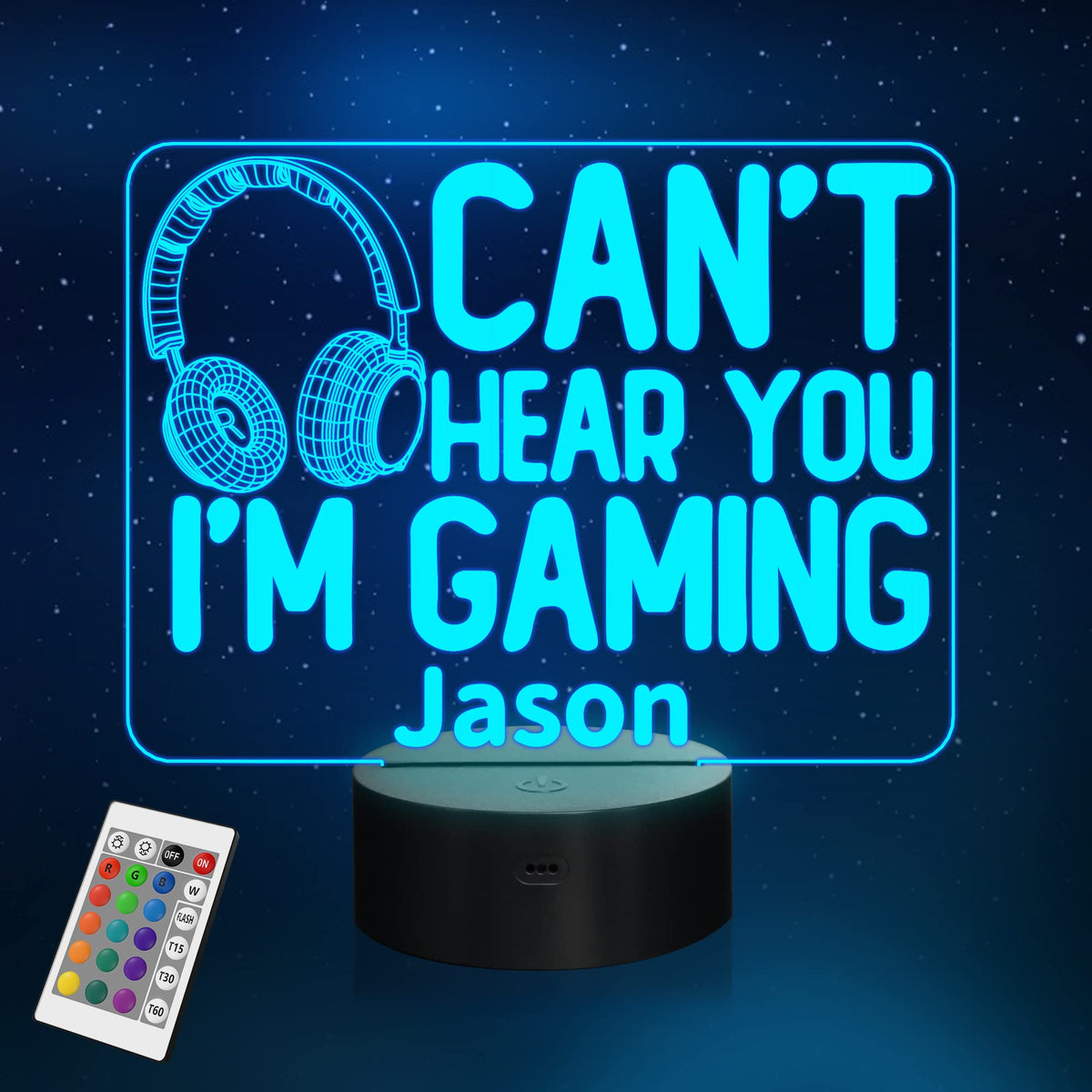 YuanDian Can't Hear You I'm Gaming Night Light, Headset Graphic Video Games Gamer Gift Funny 3D Illusion Lamp 16 Colors Changing Touch & Remote Control for Men Gamers Teenagers and Kids