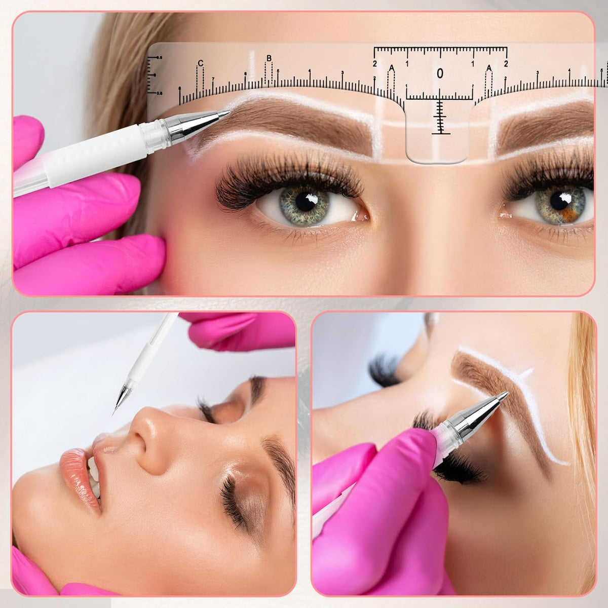 56 PCS Eyebrow Microblading Marker Pen & Disposable Brow Ruler - 2 Pcs Brow Mapping Pens with 4 Refills + 50 Pcs Eyebrow Stencil Guide Stickers - for Eyebrow Lamination, Lip & Skin Tattoo Makeup