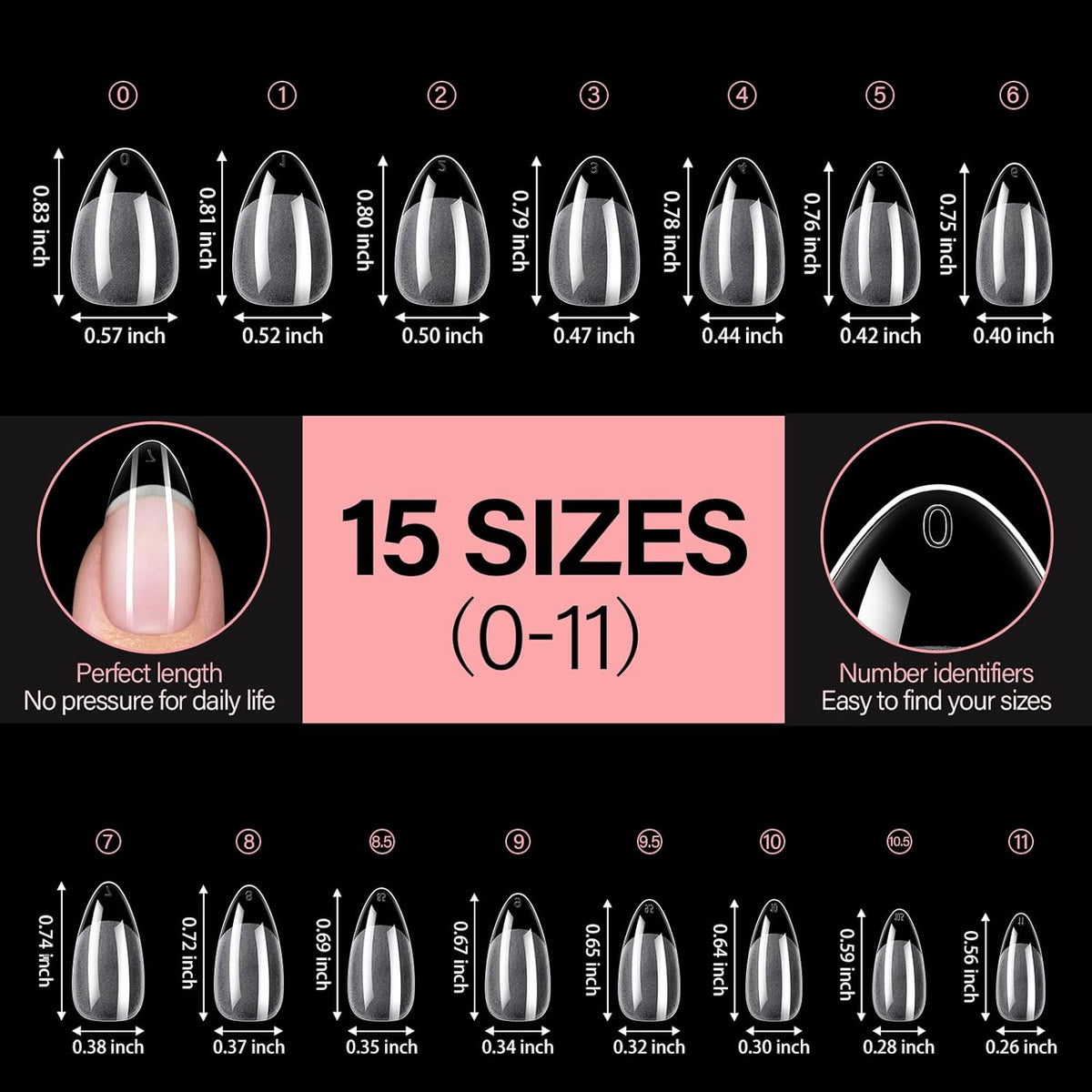 AILLSA Short Almond Nail Tips - Thickened Pre-shaped False Nail Tips Short Almond Shaped Half Matte Nails Tips, Fake Nails Extension 450pcs 15 Sizes with Storage Box
