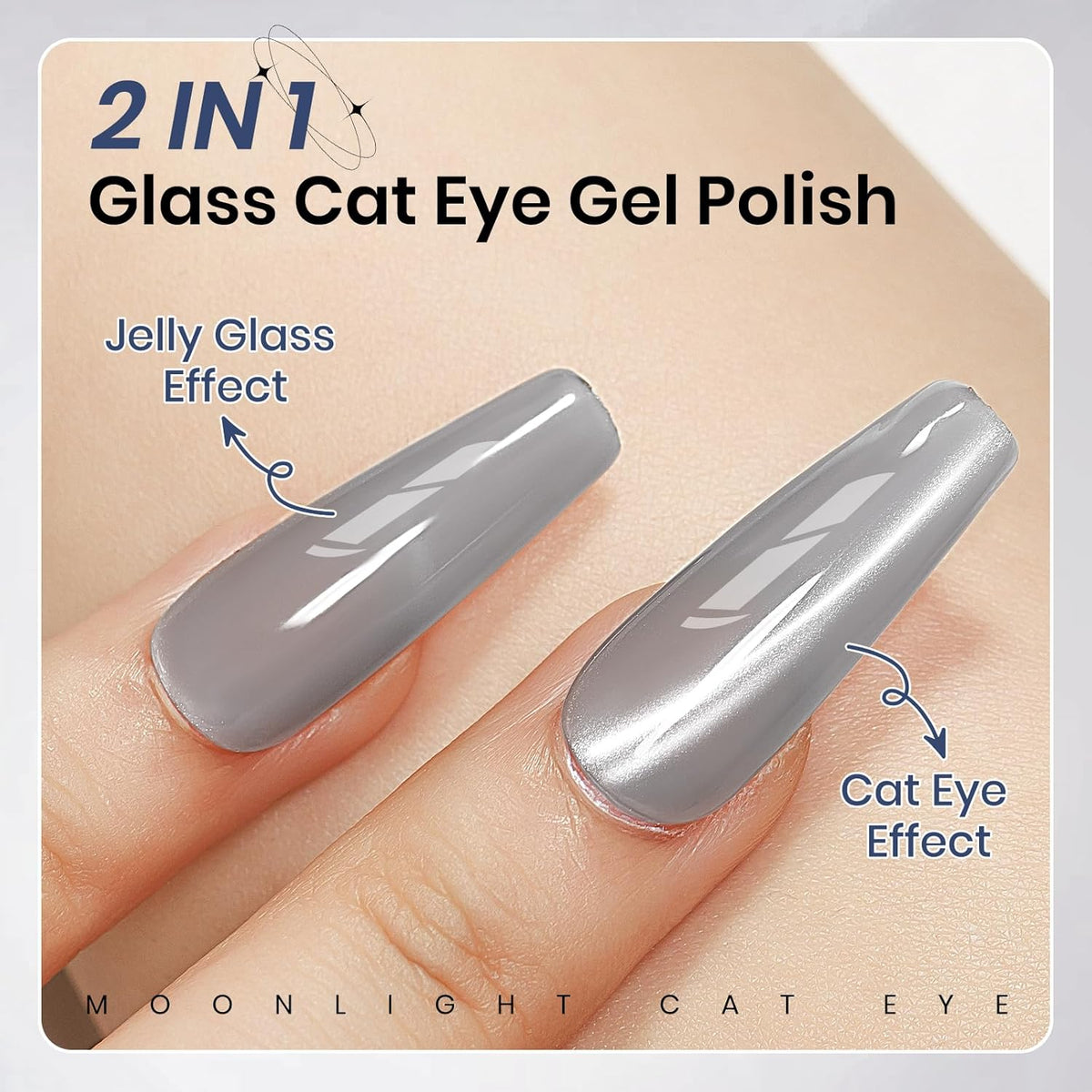 Silver Cat Eye Gel Nail Polish, Glitter Holographic Gel Polish with Magnet Moonlight Jelly Glass Magnetic Effect Soak Off U V Salon DIY at Home, 0.5 OZ