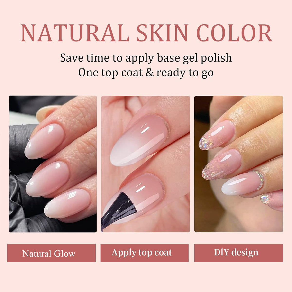Ombre Press On Nails - 240Pcs Short Round Press on Nails, White Nail Tips Pink White Gradient Soft Gel False Nail Tips Salon Perfect Fake Nails Kit Extensions DIY (Short Oval)