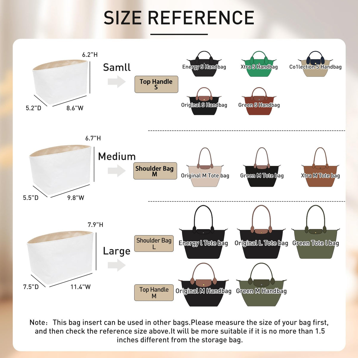 Doxo Upgraded longchamp Organizer Insert, Bag Organizer Insert for Long Champ Large and More, Ultra-light Waterproof DupontPaper le pliage Large Organizer, Keeps Tote Handbag Neat(White,L)