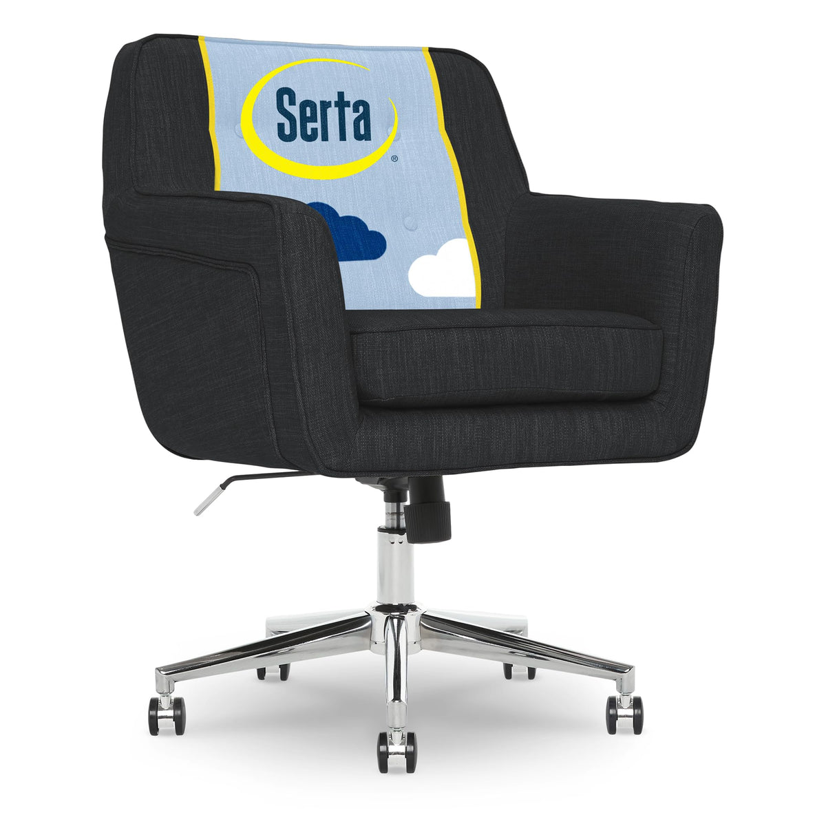 Serta Ashland Home Office Desk Chair with Button Tufted Mid-Back, Memory Foam Cushion and Padded Arms, Mid Century Modern Vanity Armchair with Wheels for Bedroom, Chrome Metal Base, Charcoal Gray