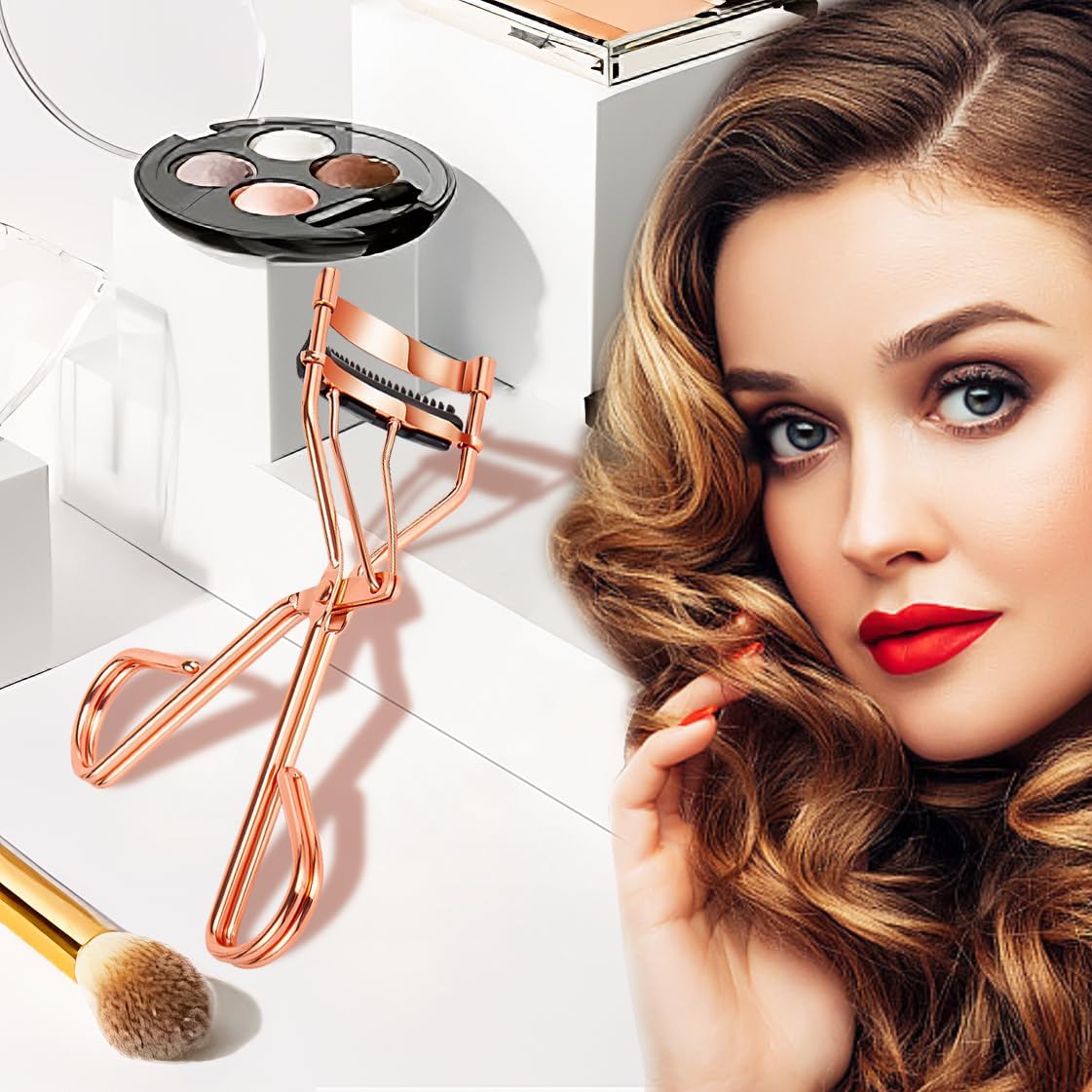 4Pcs Eyelash Curlers with Comb, Rose Gold Beauty Eyelashes Curlers with Built in Comb, Lash Curler Makeup Tool for Women and Girls