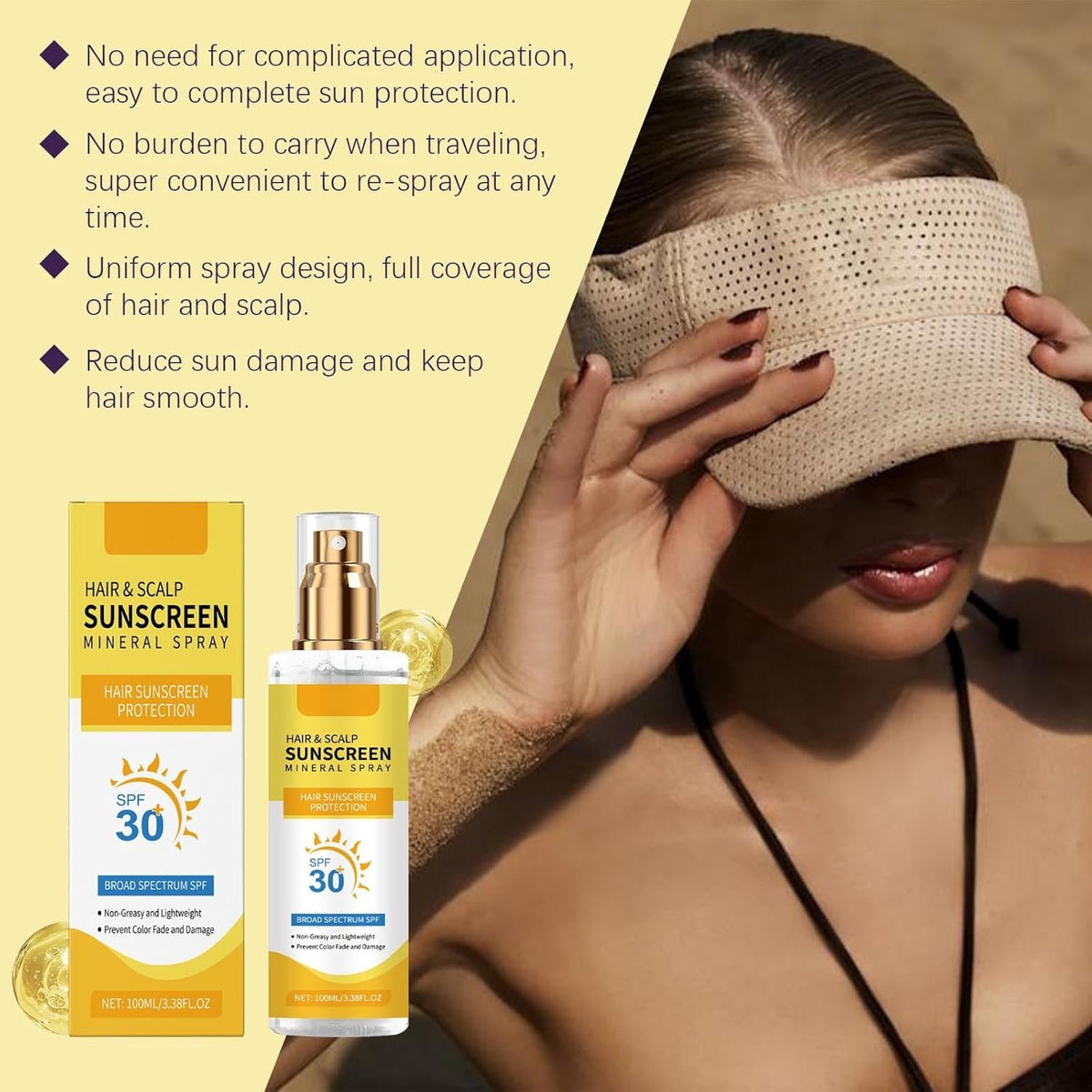 Hair and Scalp Sunscreen Spray SPF 30 - UV Protection for Scalp & Hair, Prevents Color Fade & Dryness, Non-Greasy & Lightweight Formula for Hiking/Beach/Outdoors (1)