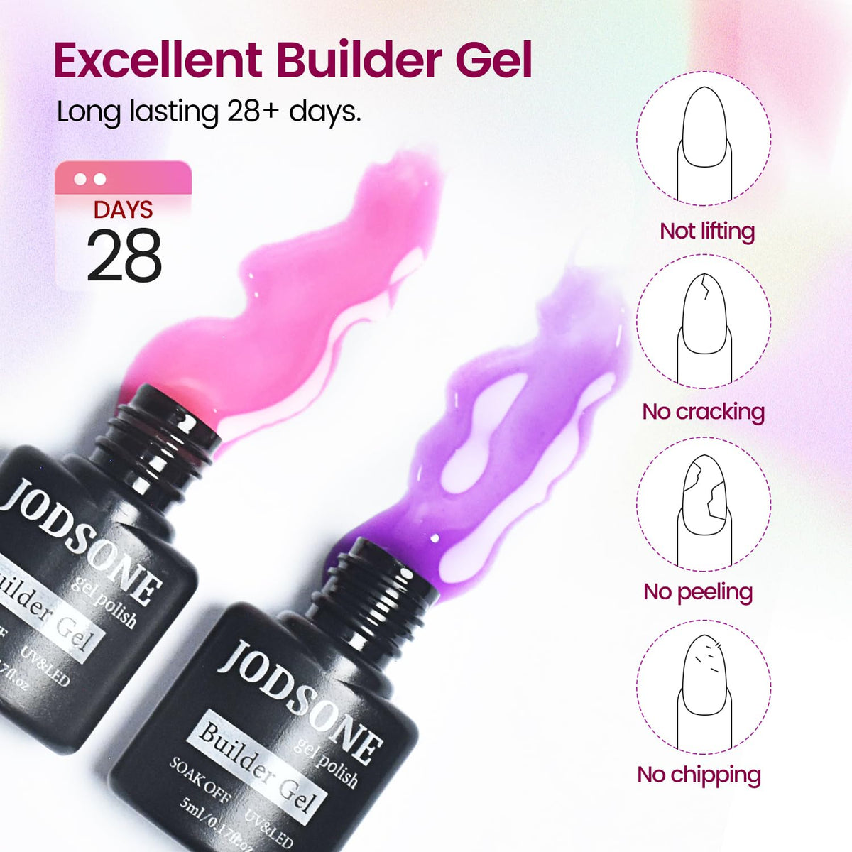 JODSONE Builder Gel Nail Kit with U V Light Base Top Coat 21 Colors High Shine Builder Gel and 100 PCS Extension Stickers