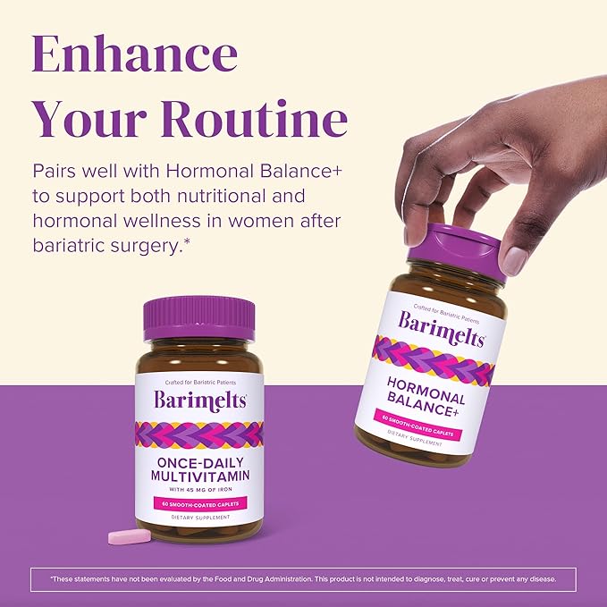 BariMelts Once Daily Bariatric Multivitamin with Iron, 60 Easy-Swallow Caplets (2-Month Supply), Multivitamin for Women, Multimineral Complex, Supports Nutrition After Bariatric Surgery