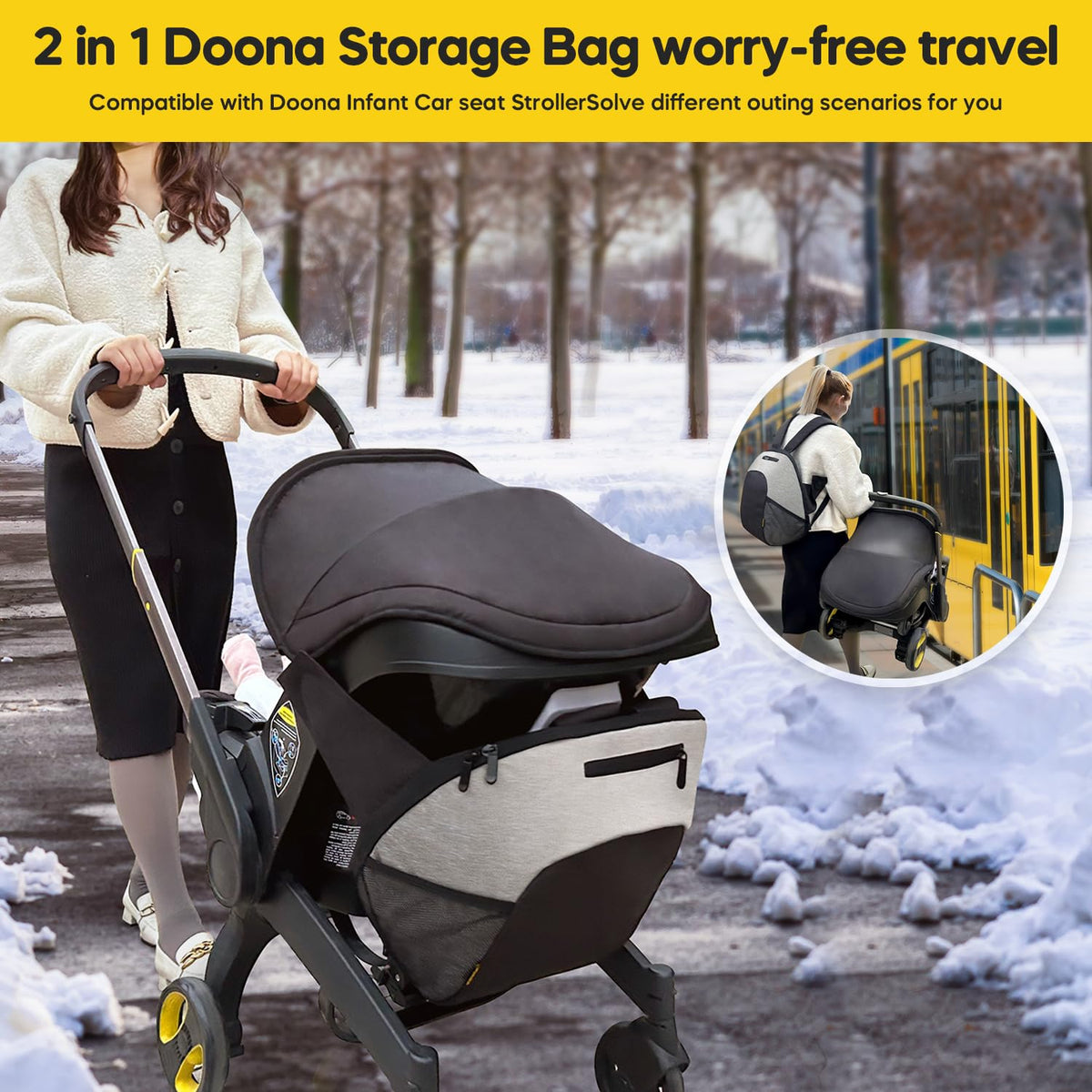 mamatepe Storage Bag Compatible with Doona Infant Car Seat, Organizer Bag,Wearable Backpack for Baby Travel,Stroller Bag for Doona Car Seat & Stroller (Grey)